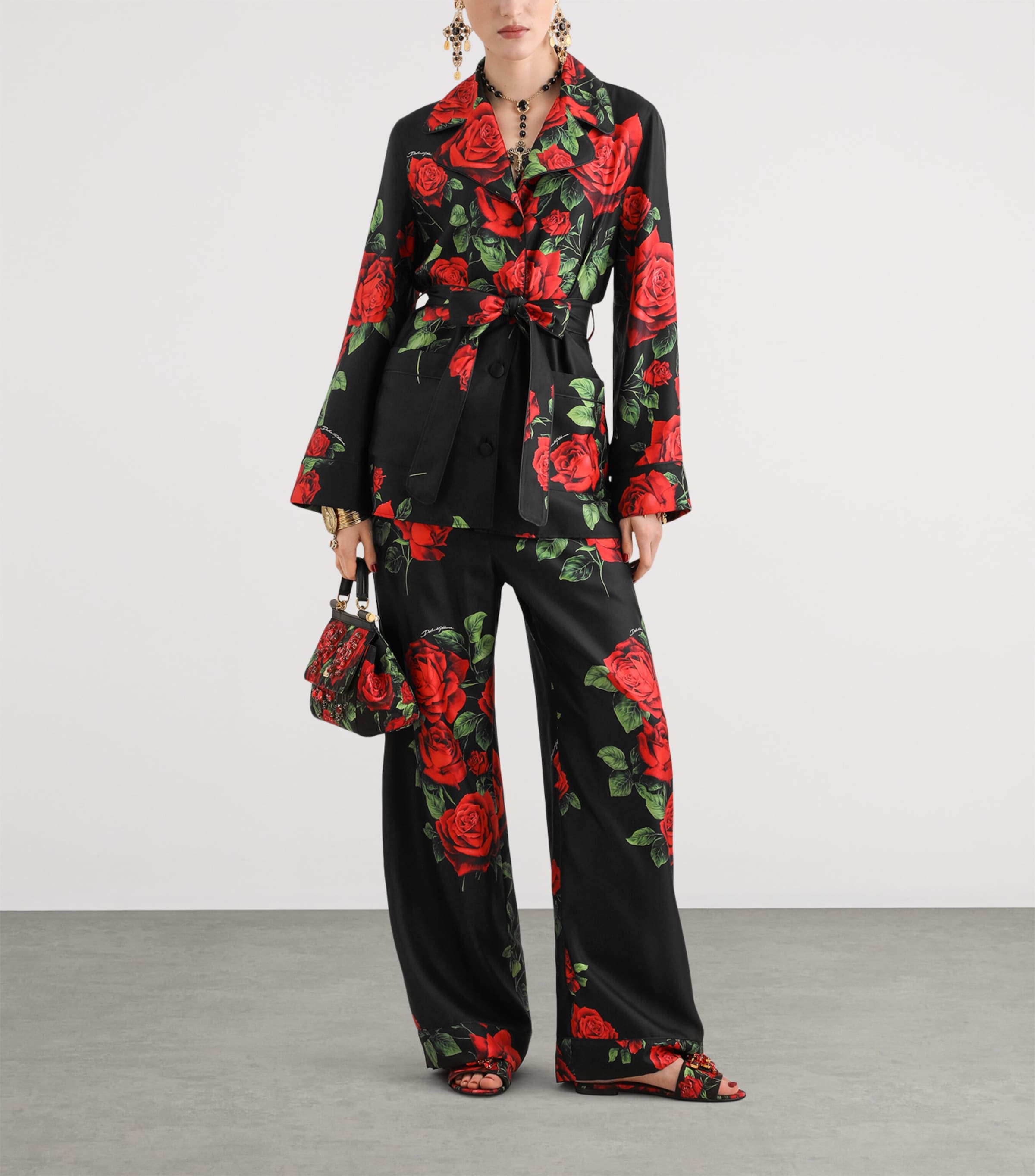 Dolce&Gabbana Womens Silk Logo Pyjama-Style Shirt Rose Rosse F Image 2