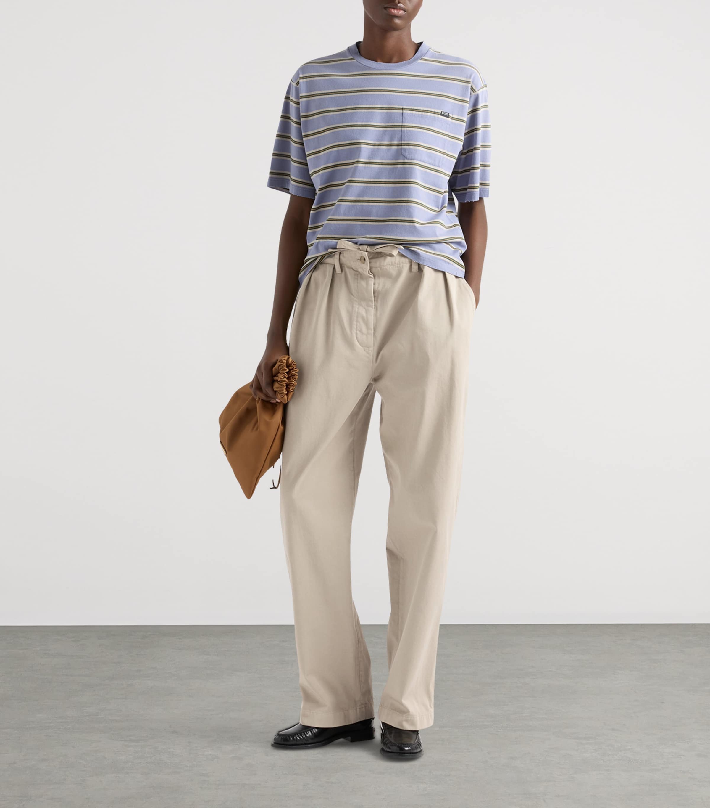 Prada Womens Cotton Gabardine Wide-Leg Trousers Neutral Image 2