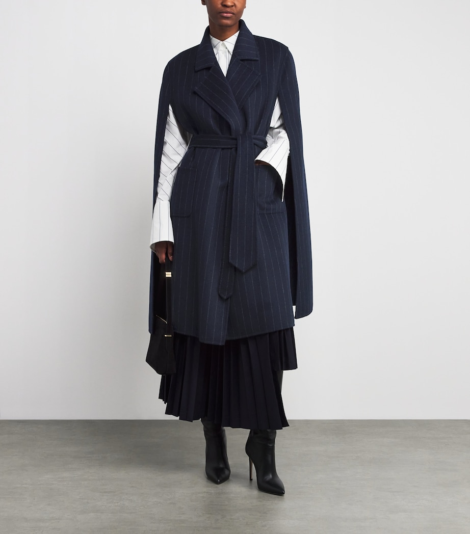 Cashmere Pinstripe Tie-Waist Cape Coat NAVY CHALK STRIPE Image 2
