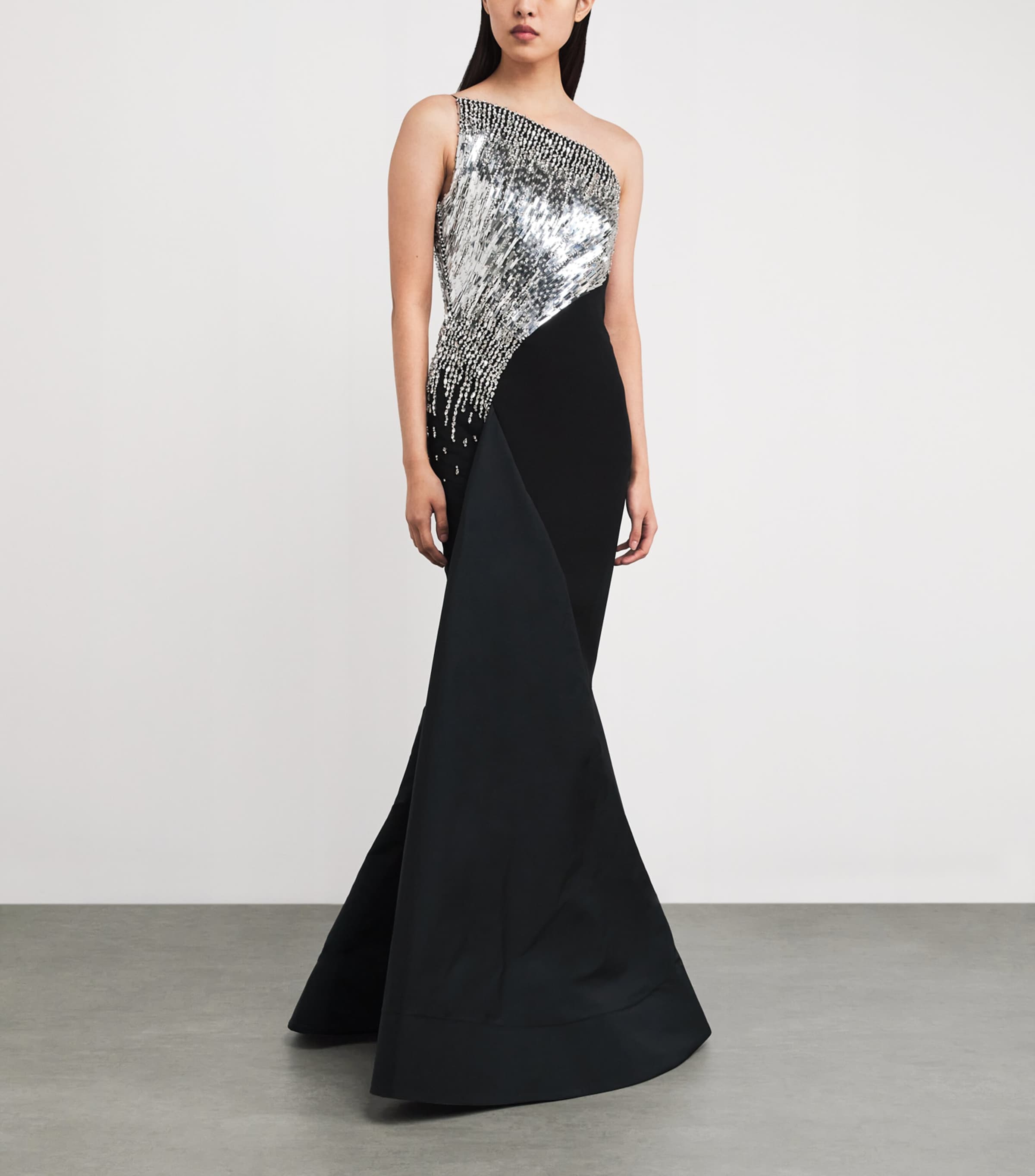 Crepe Embellished Tia Gown BLACK WITH CRYSTAL Image 2