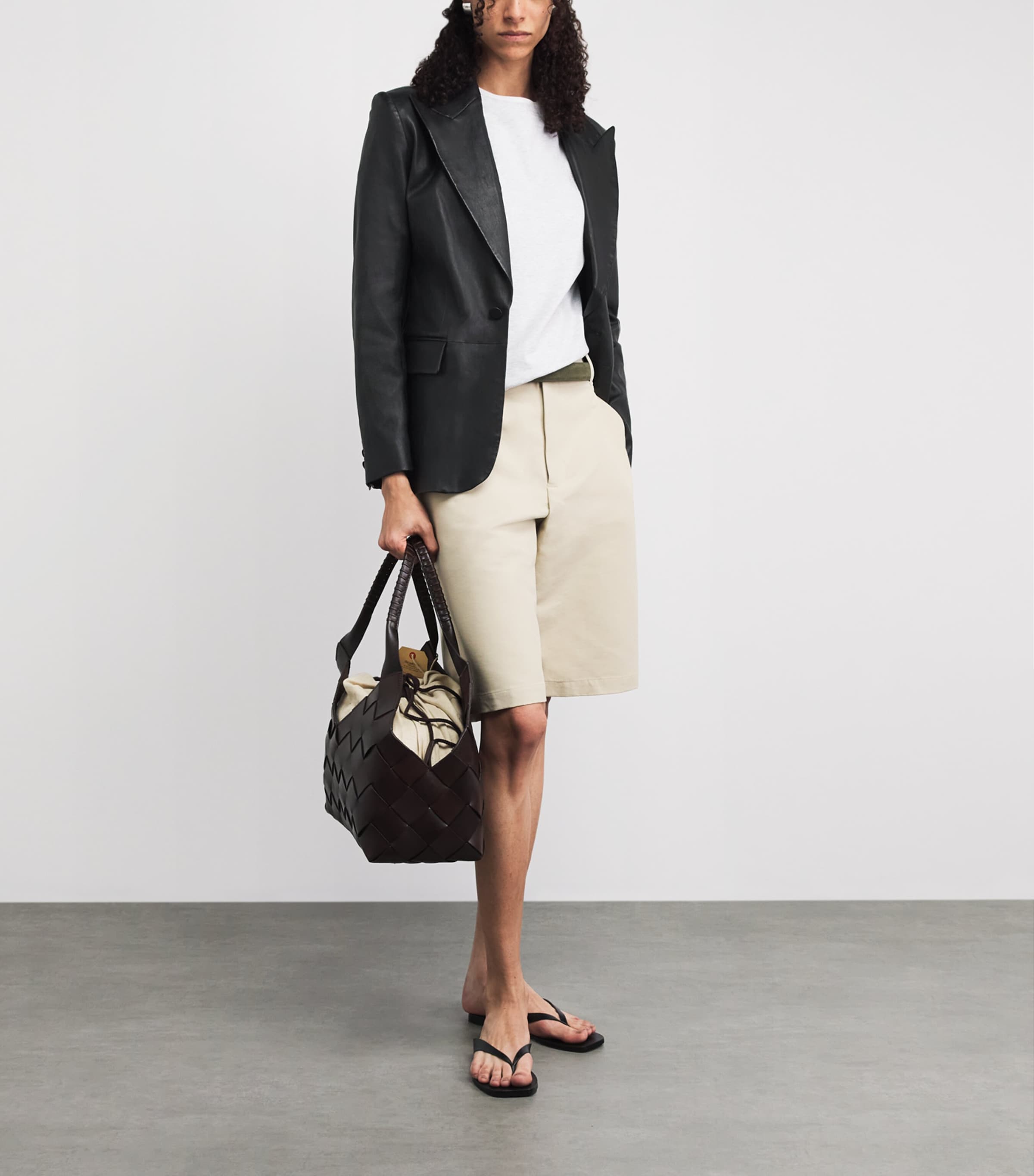 FRAME Womens Leather The Peak Lapel Blazer Black Image 2