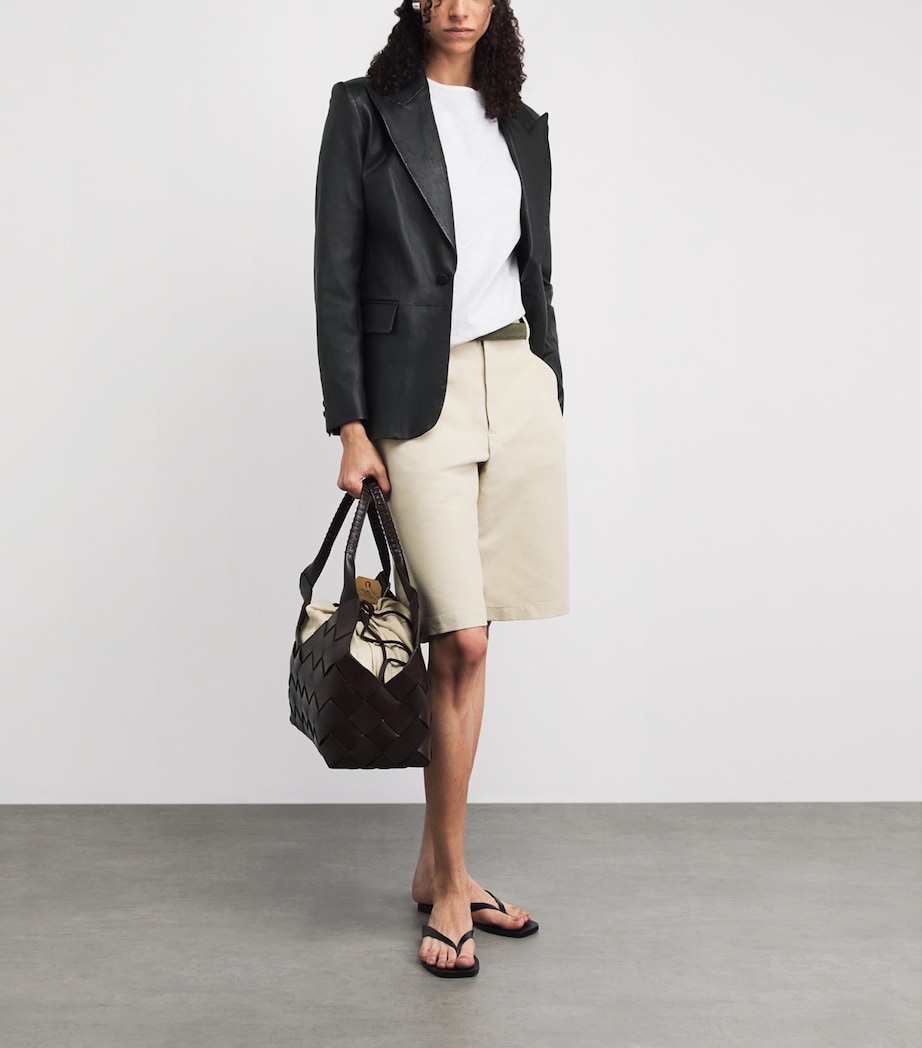 FRAME Womens Leather The Peak Lapel Blazer Black Image 2