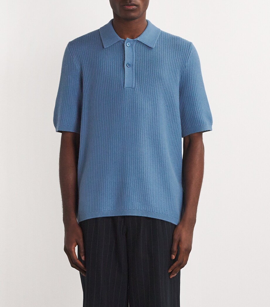 Samsøe Samsøe Mens Sadem Knitted Polo Shirt Coronet Blue Image 3