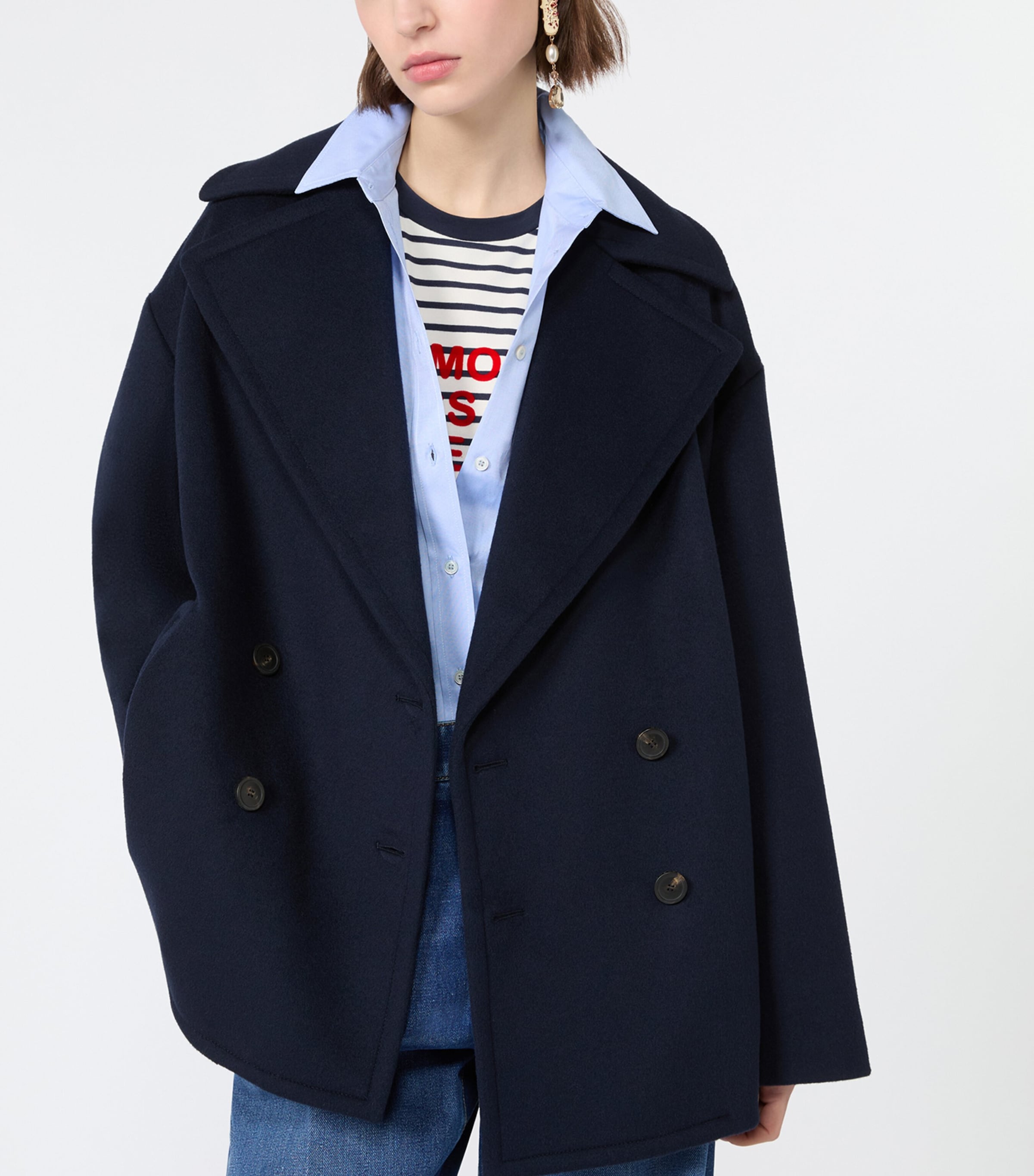 Weekend Max Mara Womens Virgin Wool Short Coat Navy Image 5