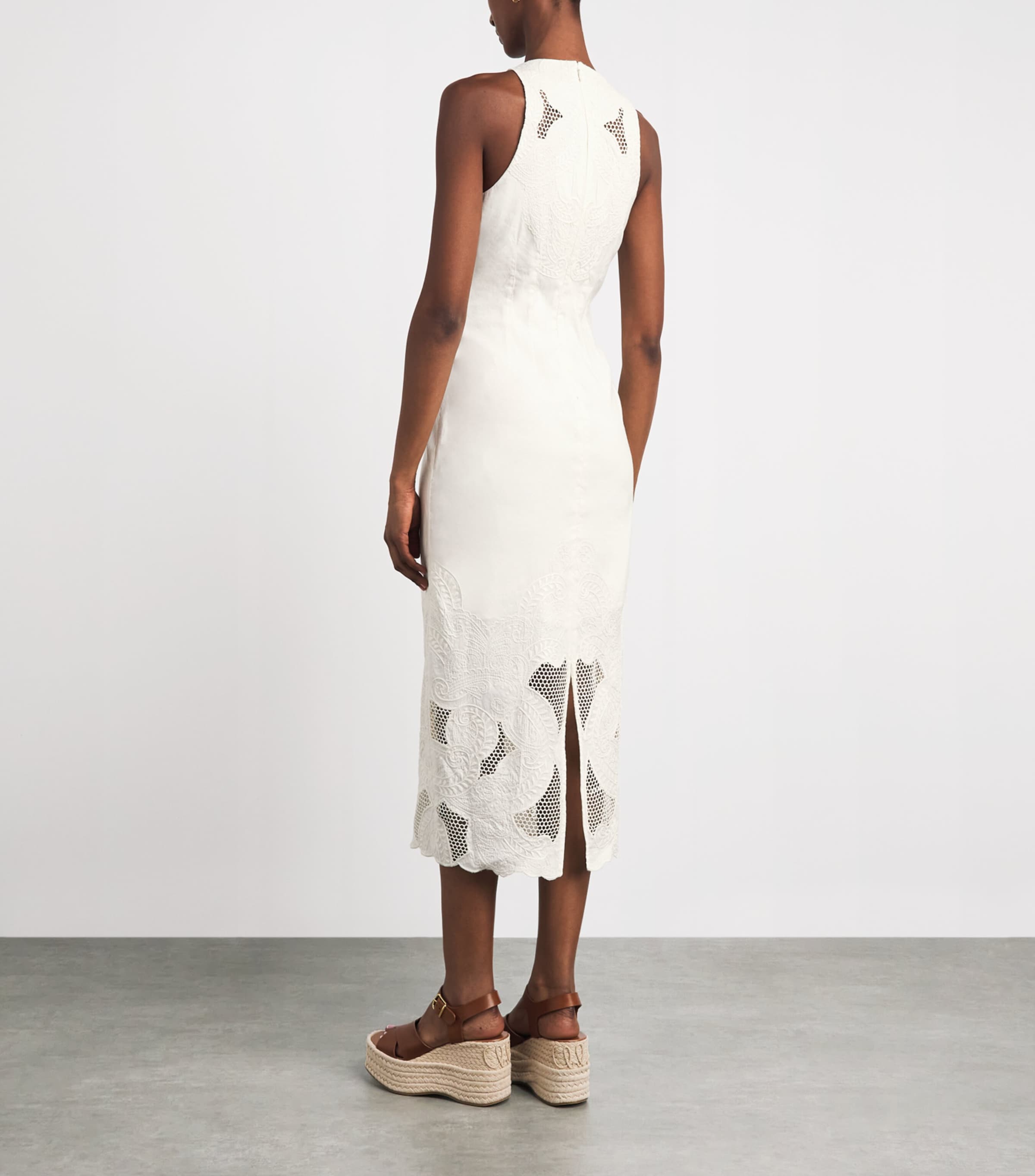 Veronica Beard Womens Linen-Blend Eyelet Upten Midi Dress Dove Image 4