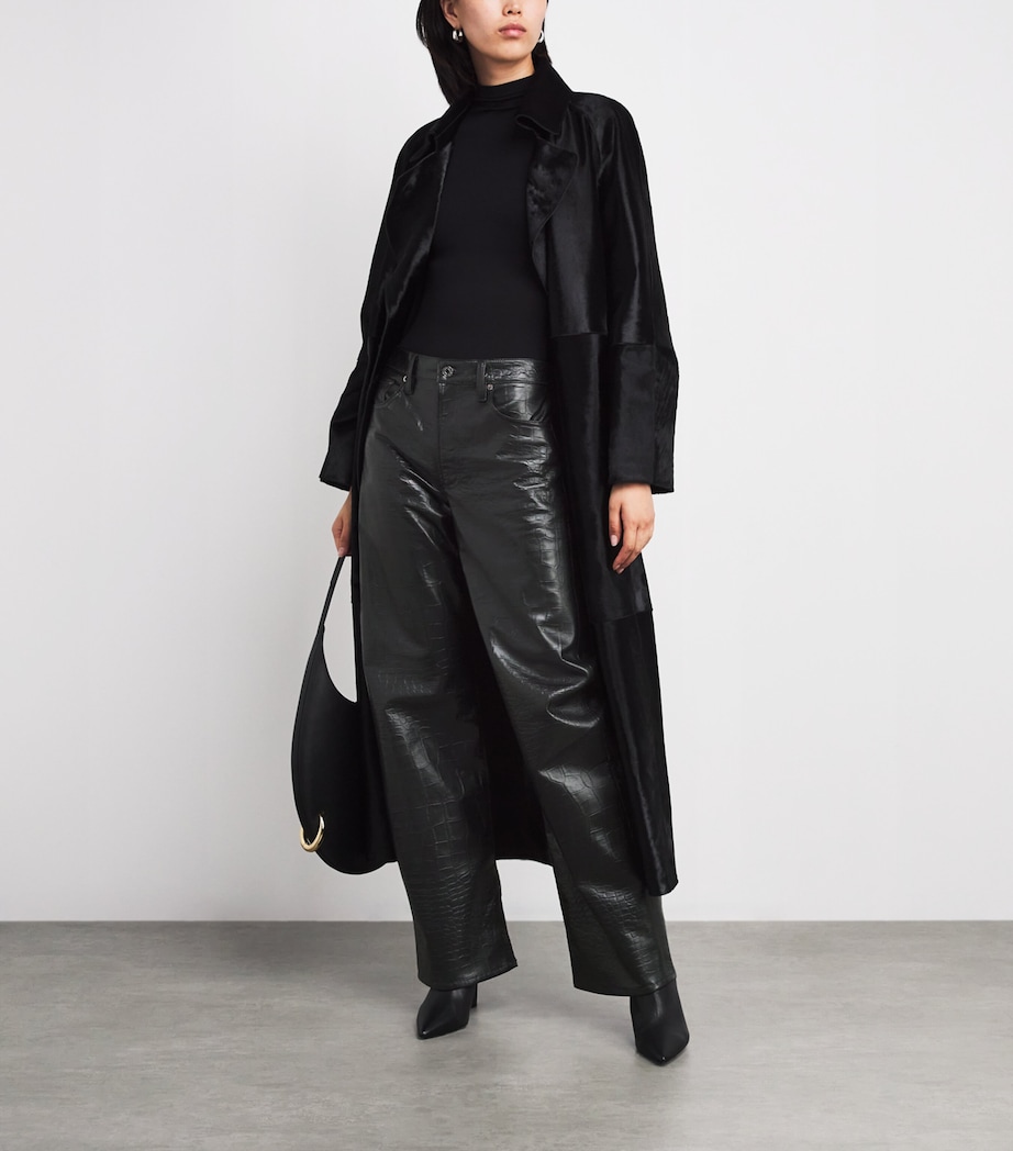 Leather Croc-Embossed Arc Wide-Leg Jeans CROC TEXTURED BLK Image 2