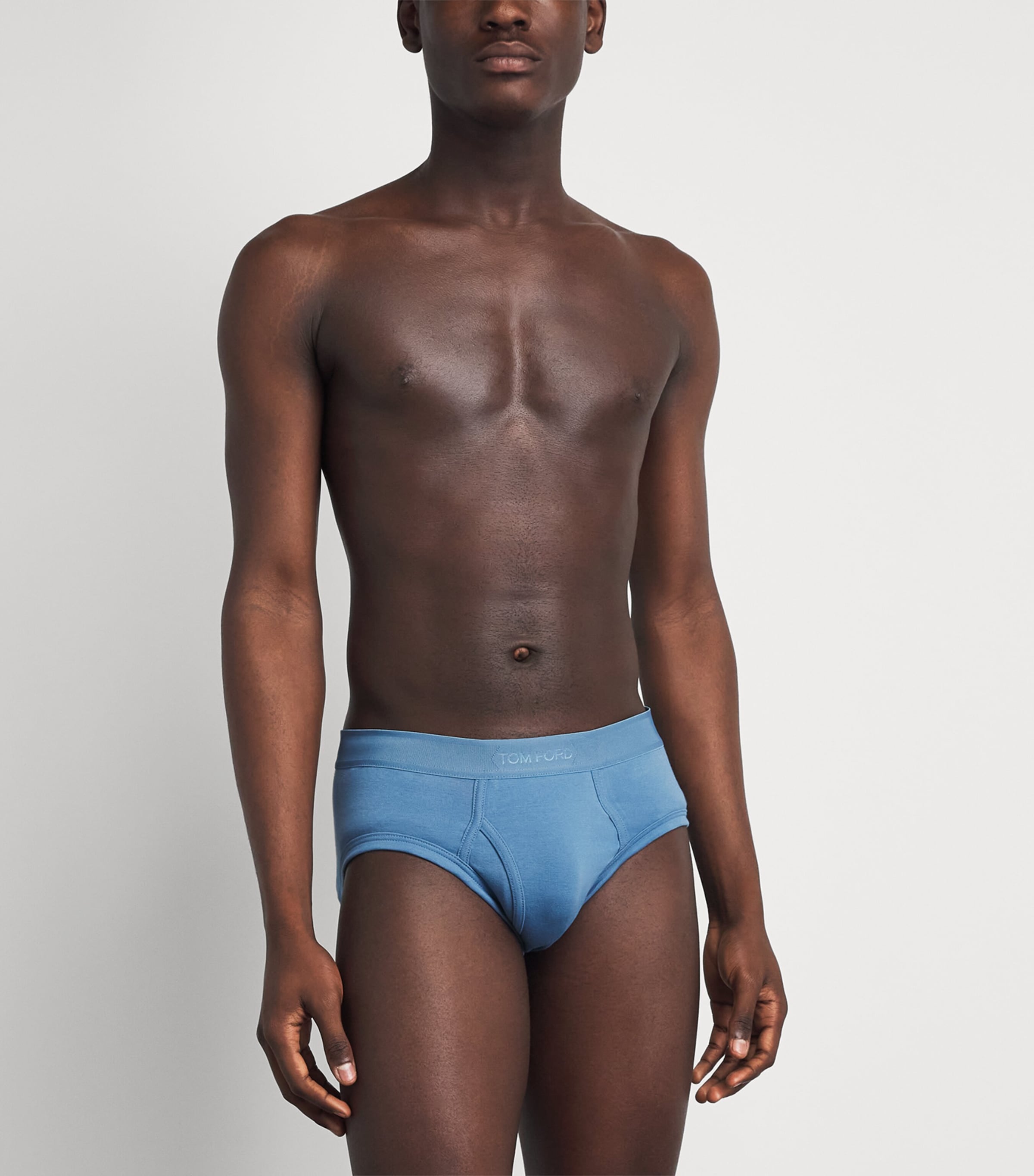 TOM FORD Mens Stretch-Cotton Logo Briefs Mid Blue Image 2