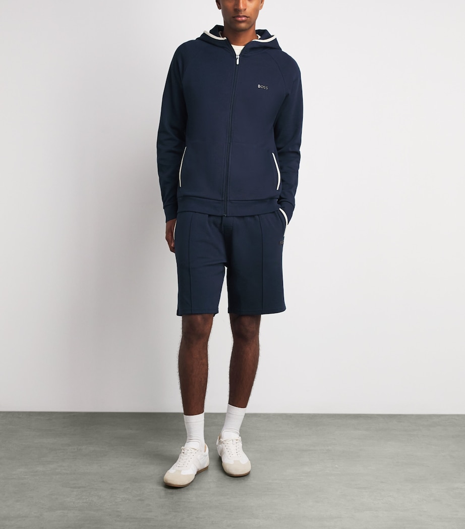 BOSS Mens Contrast-Trim Sense Zip-Up Hoodie Dark Blue Image 2
