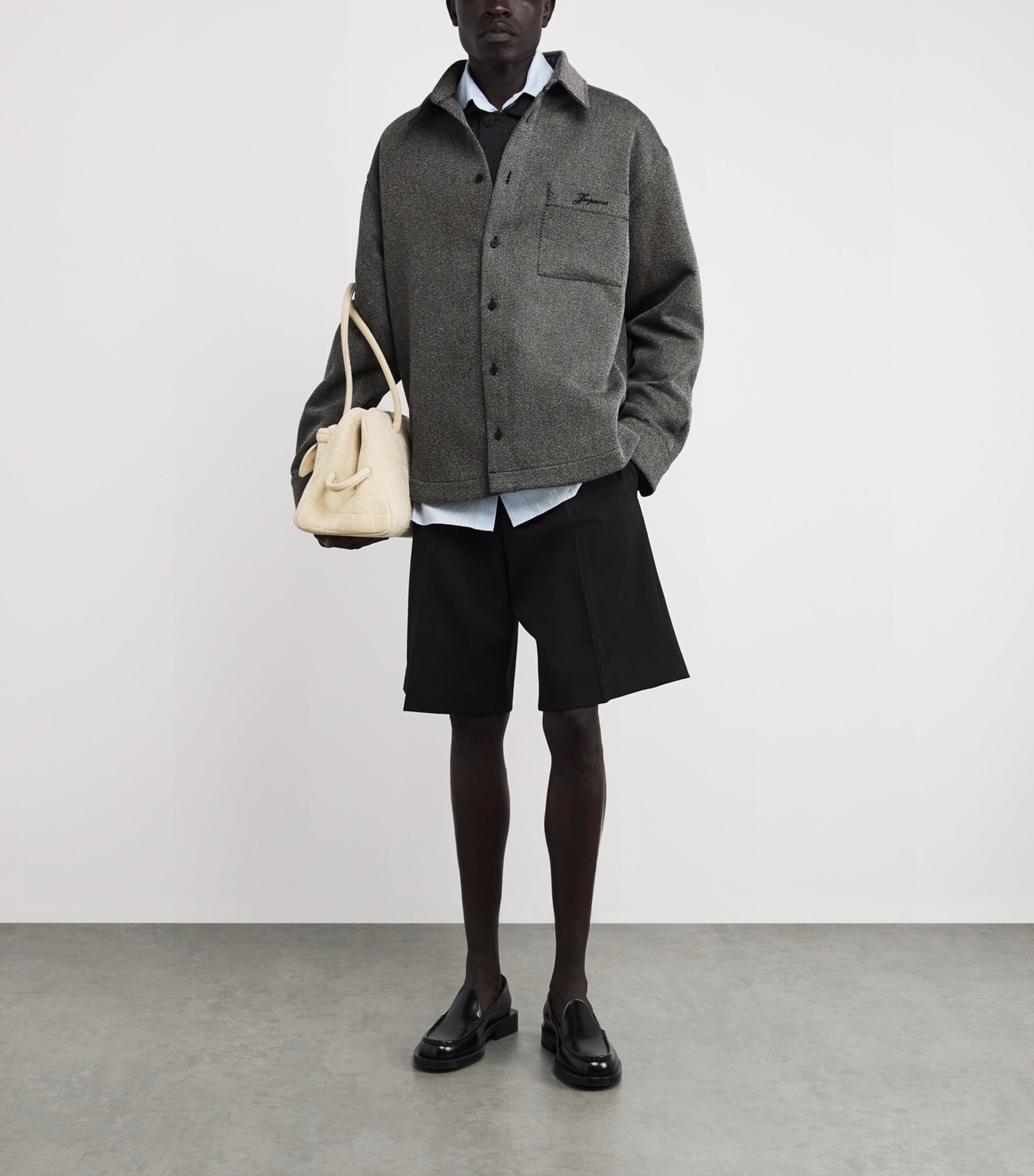 Jacquemus Mens Wool-Cotton Twill Shirt Jacket Grey Image 2