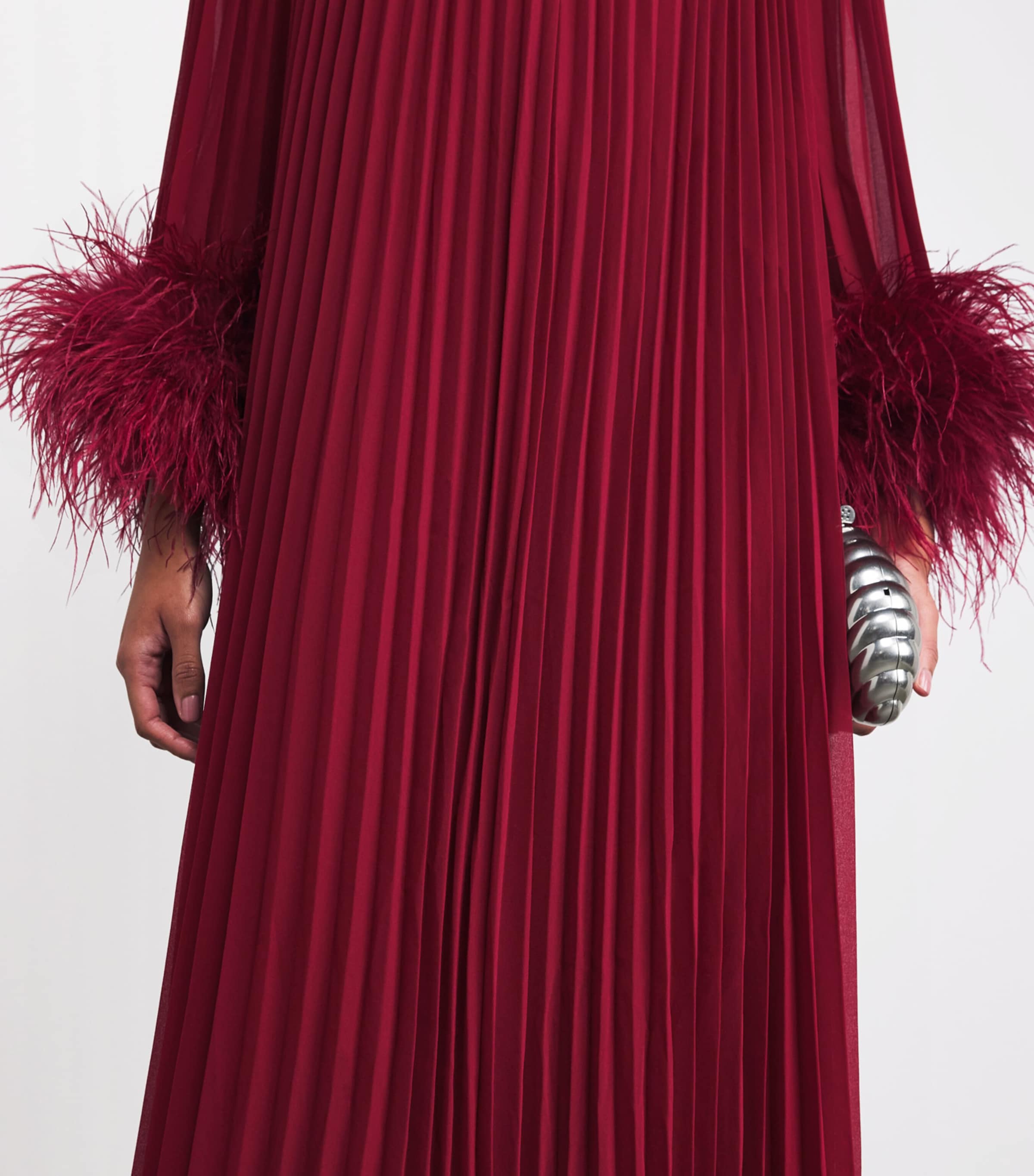 Ostrich Feather-Trim Maxi Dress BURGUNDY Image 4