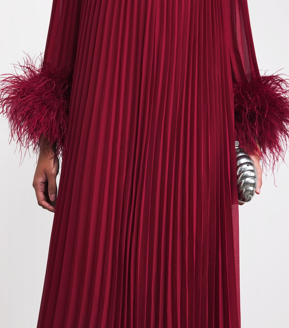 Ostrich Feather-Trim Maxi Dress BURGUNDY Image 4
