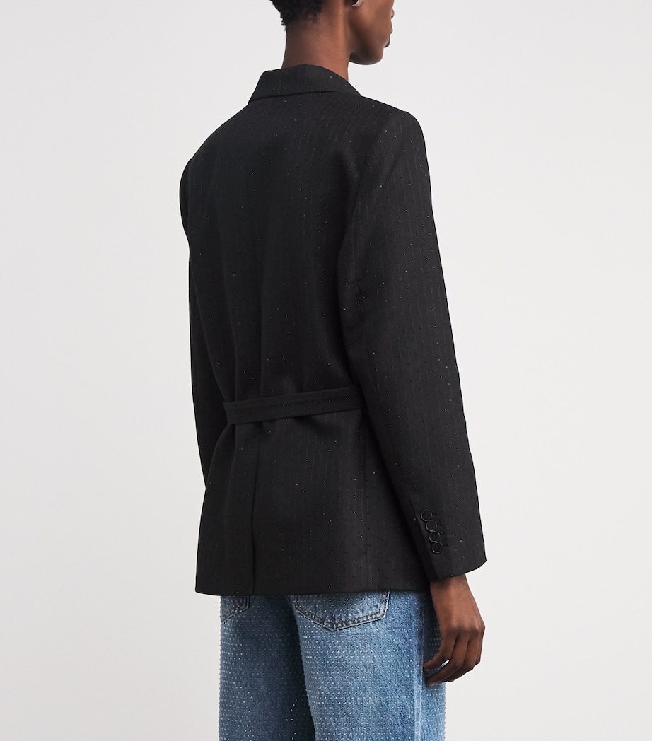 Rhinestone-Embellished Striped Suit Jacket BLACK Image 4