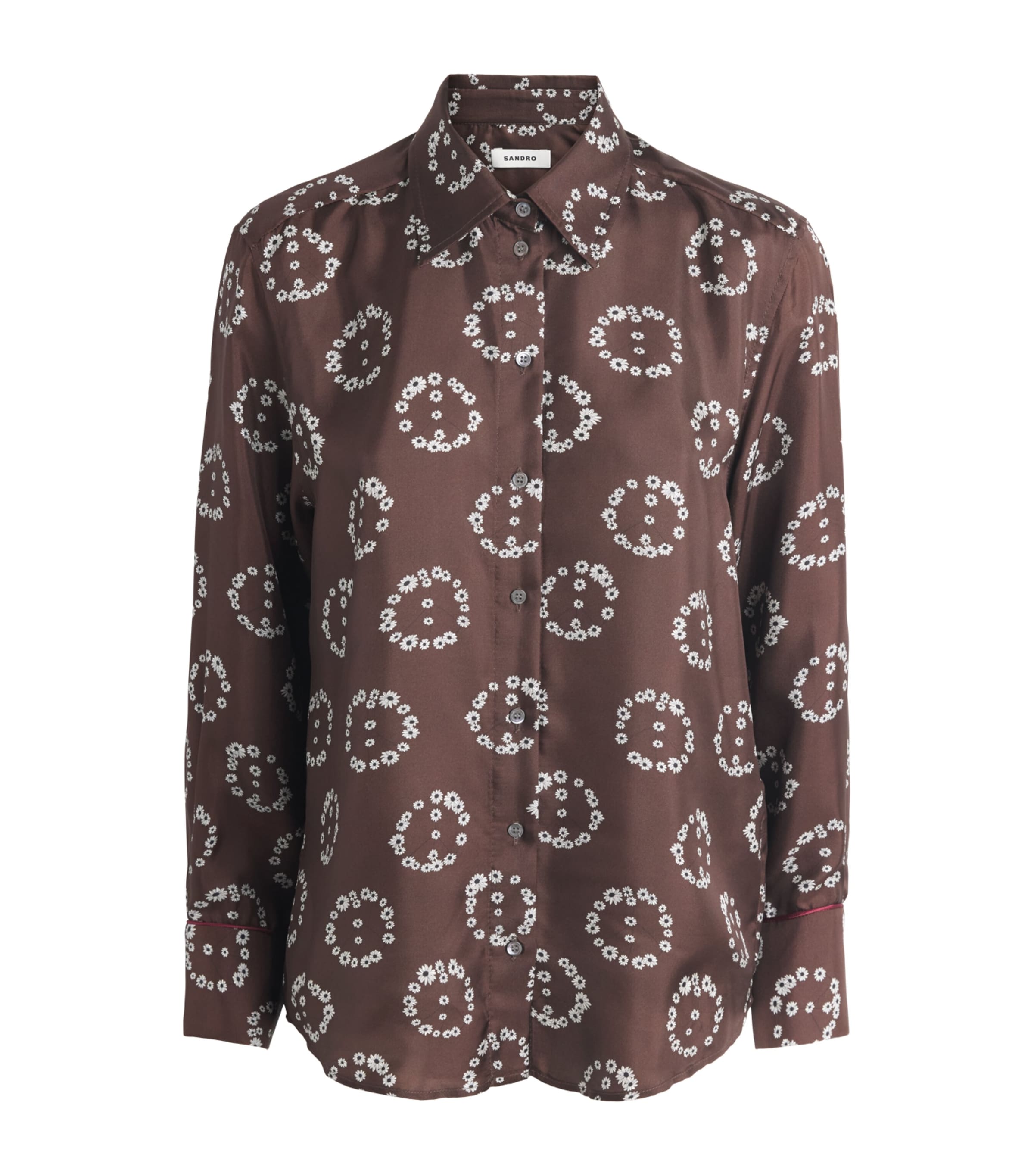 Sandro Paris Womens Silk Floral Shirt Brown Image 1