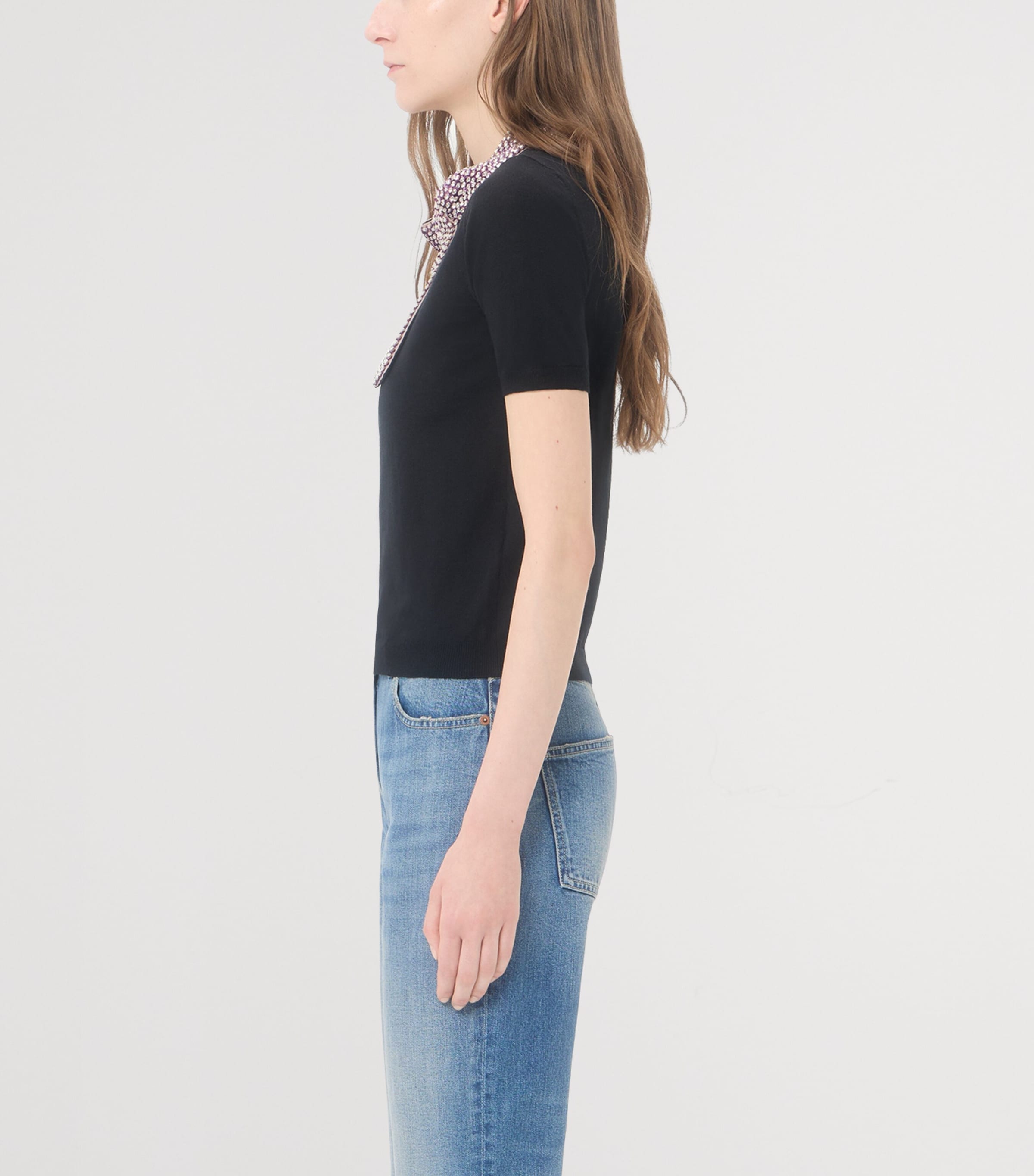 Valentino Womens Virgin Wool Embellished Neck Sweater Image 4
