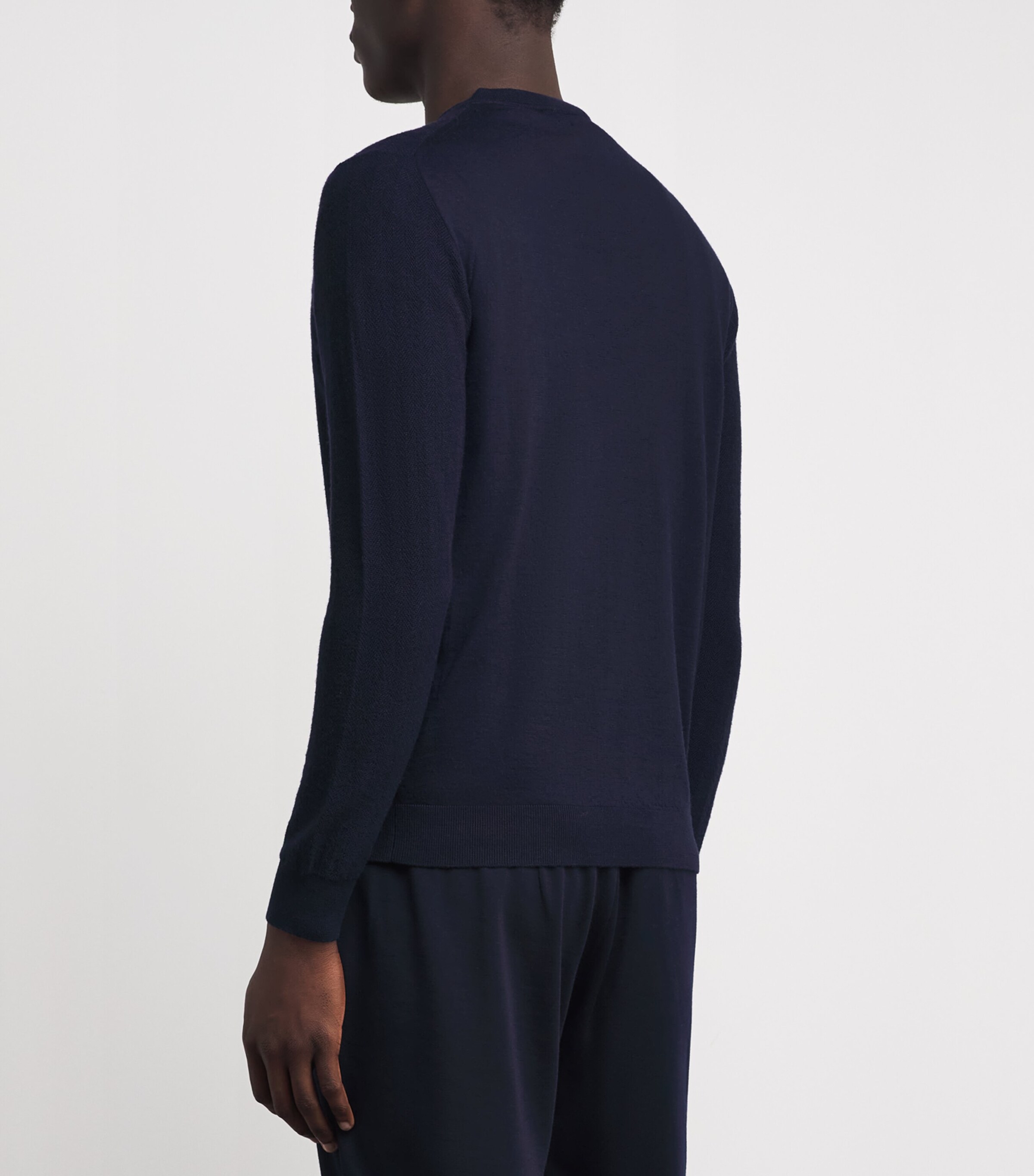 Sease Mens Wool, Silk and Cashmere Herringbone Henley Top Midnight Blue Image 5