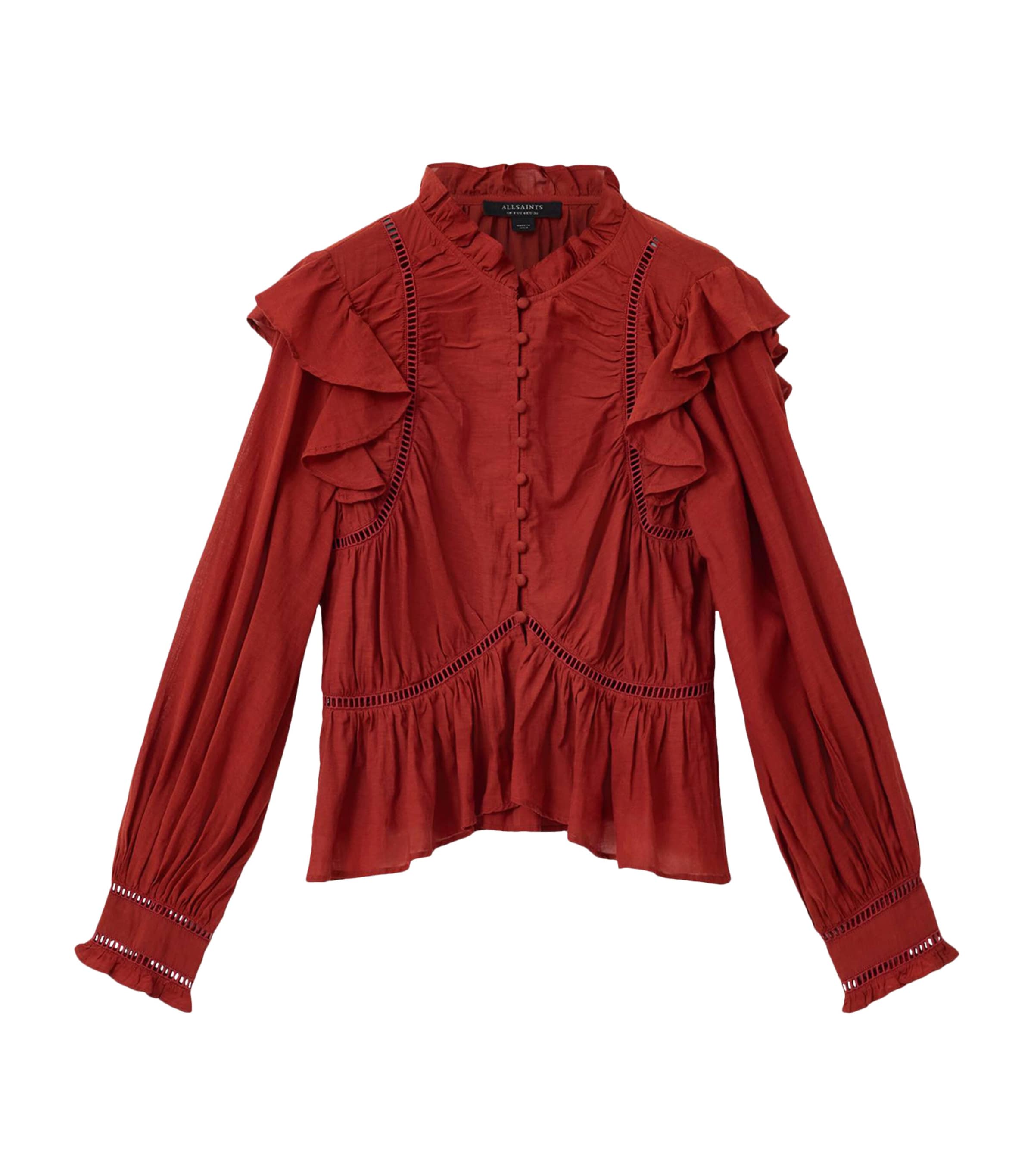 AllSaints Womens Ruffled Lima Blouse Paprika Red Image 1
