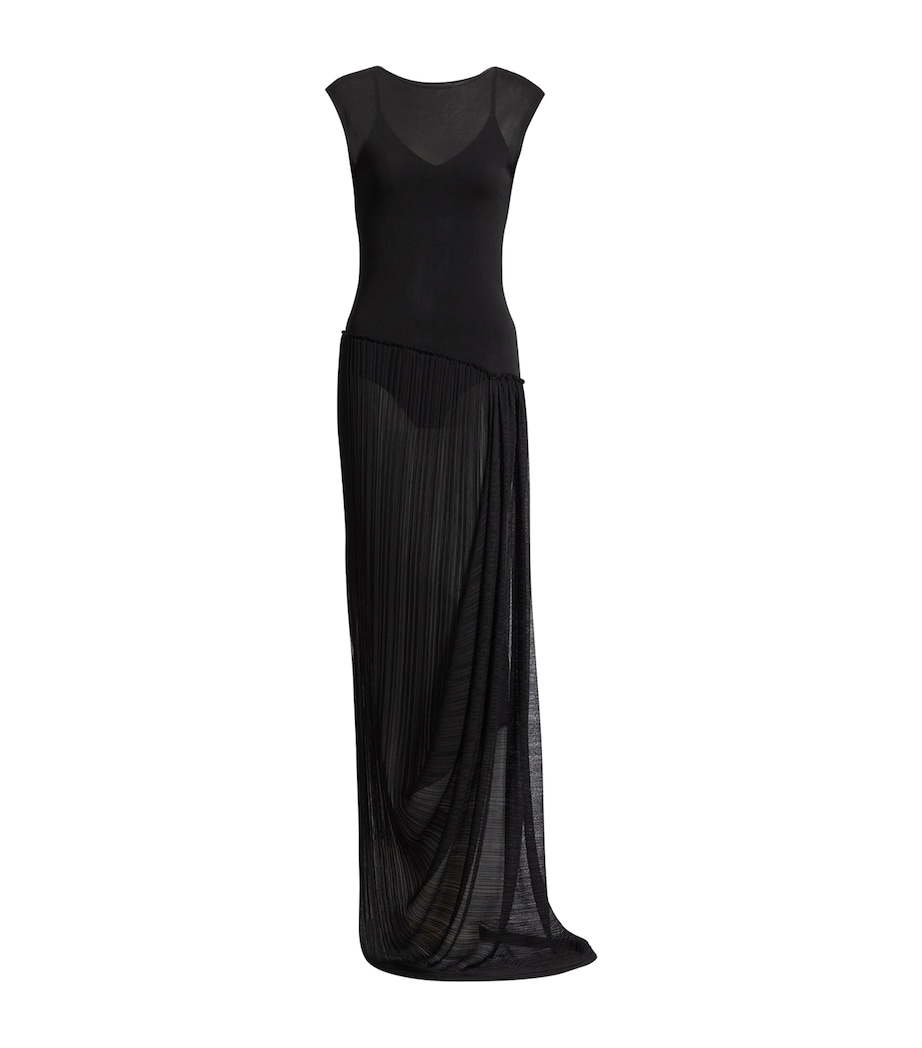 Balmain Womens Long Draped Dress Noir Image 1