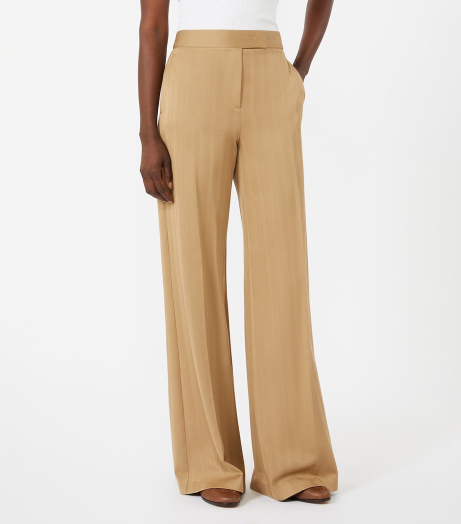 Max Mara Womens Cotton Jersey Stripe Trousers Desert Image 3