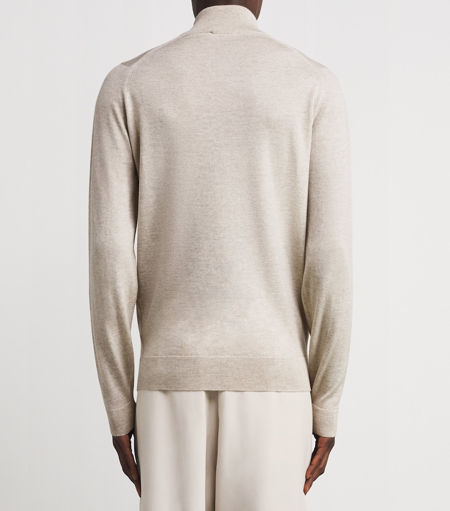 Extra Fine Merino Wool Half-Zip Tapton Sweater GREY FLEECE Image 4