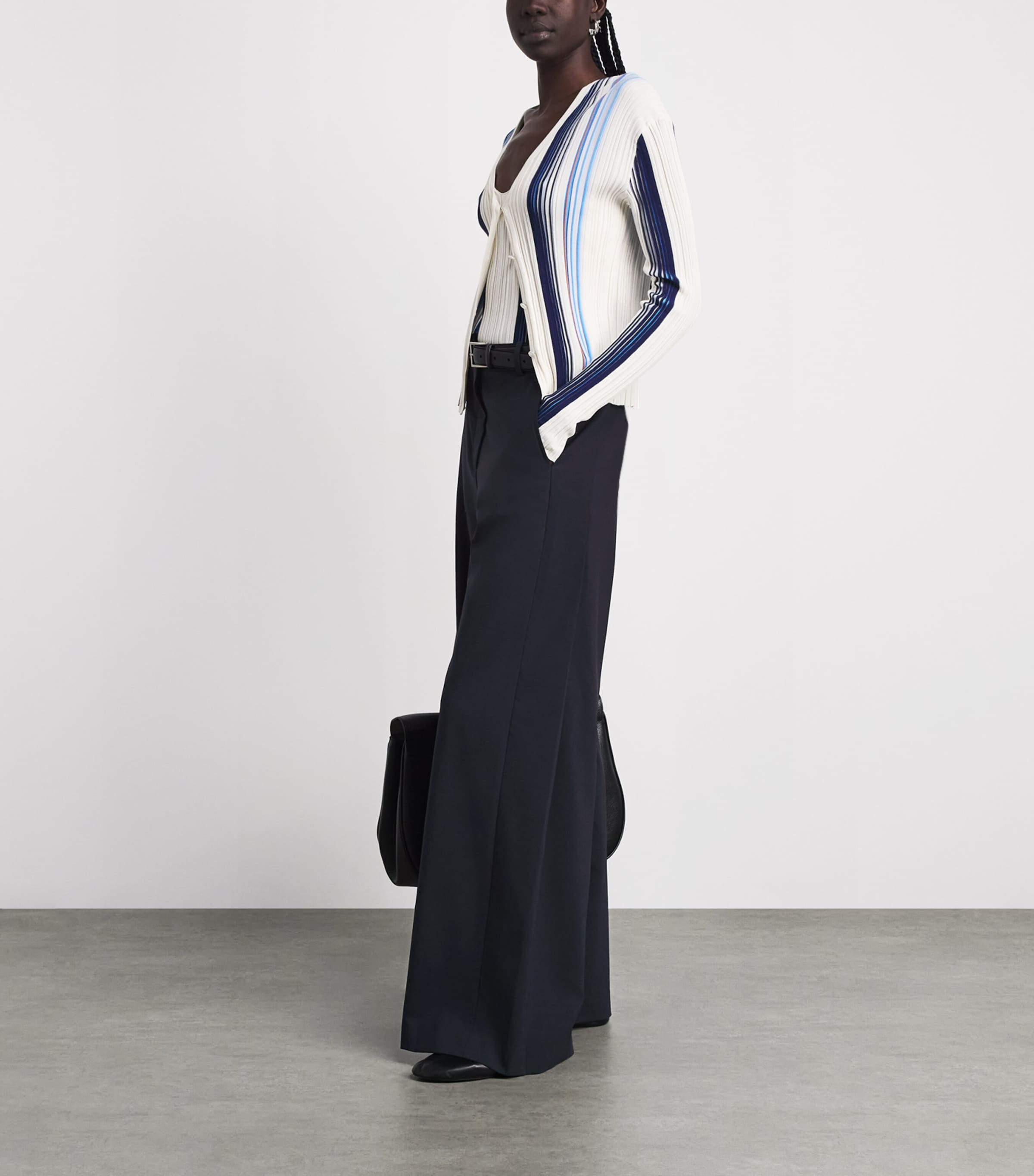 Theory Womens Wool-Blend Wide-Leg Trousers Deep Navy Image 2