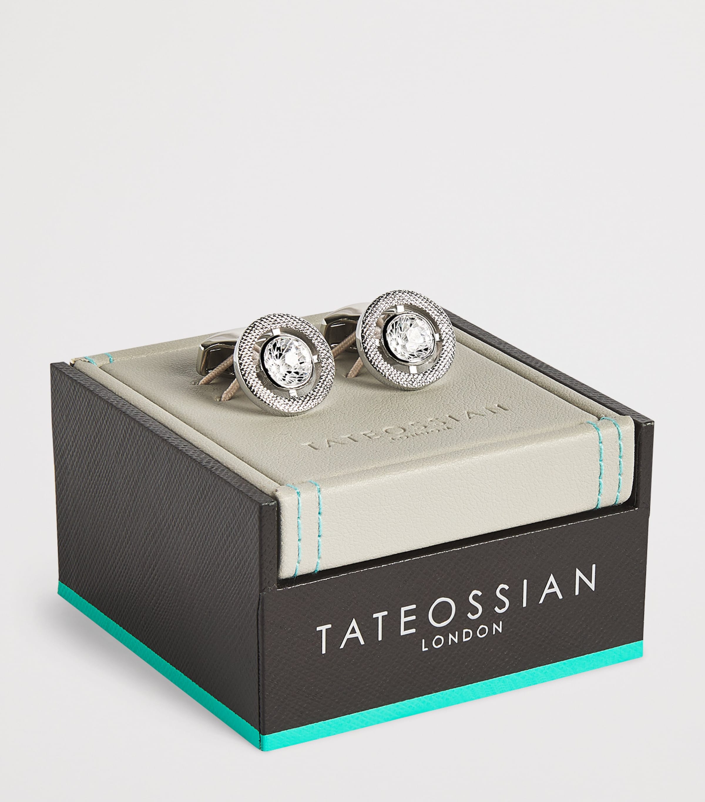 Rhodium-Plated Cubic Zirconia Halo Round Cufflinks CLEAR Image 3