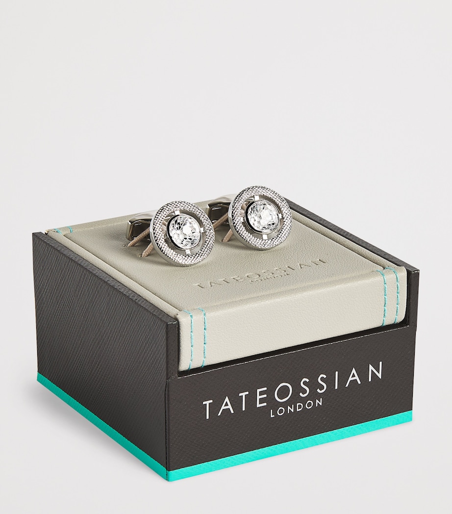 Rhodium-Plated Cubic Zirconia Halo Round Cufflinks CLEAR Image 3