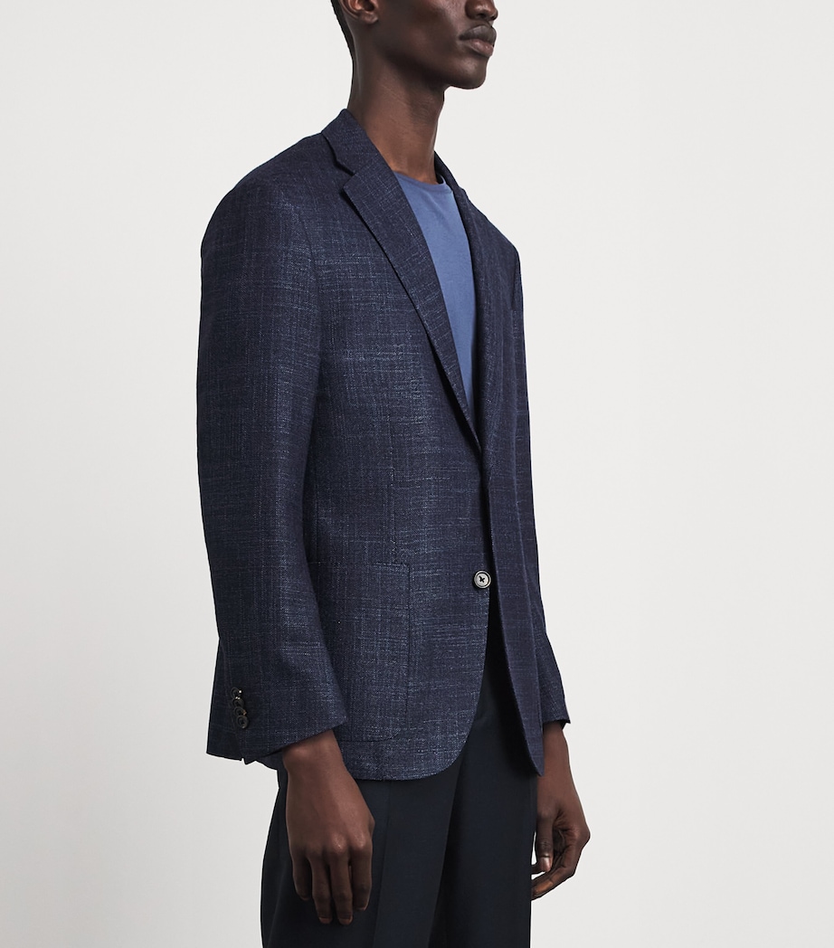 Corneliani Mens Virgin Wool-Silk Herringbone Blazer Navy Blue Image 4