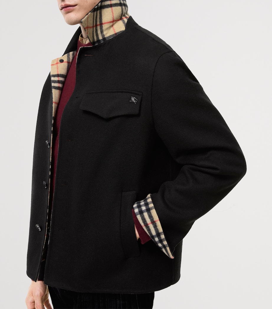 Burberry Mens Wool Shacket Black/sand Ip Check Image 3
