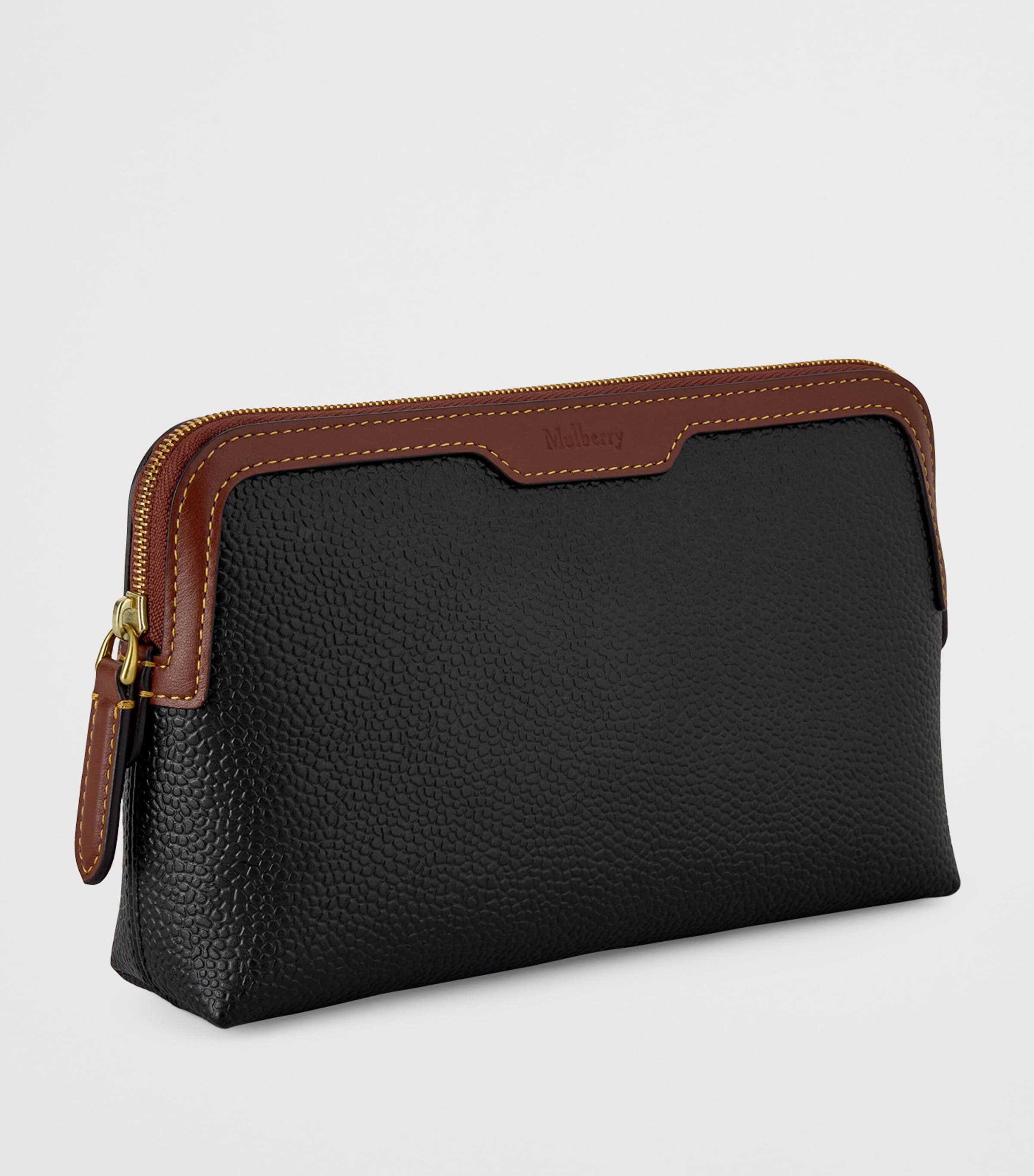 Mulberry Small Scotchgrain Cosmetic Pouch Black Cognac Image 3