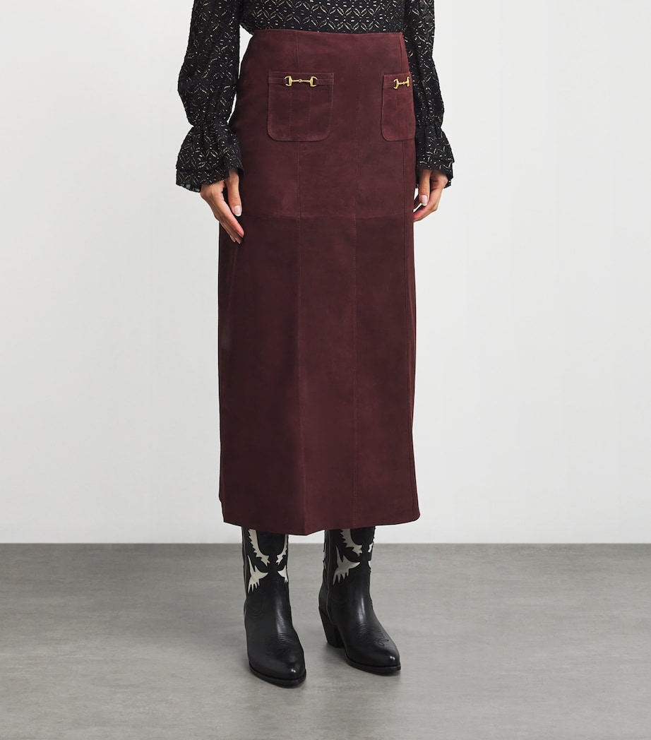 Suede Edwina Midi Skirt MAROON Image 3