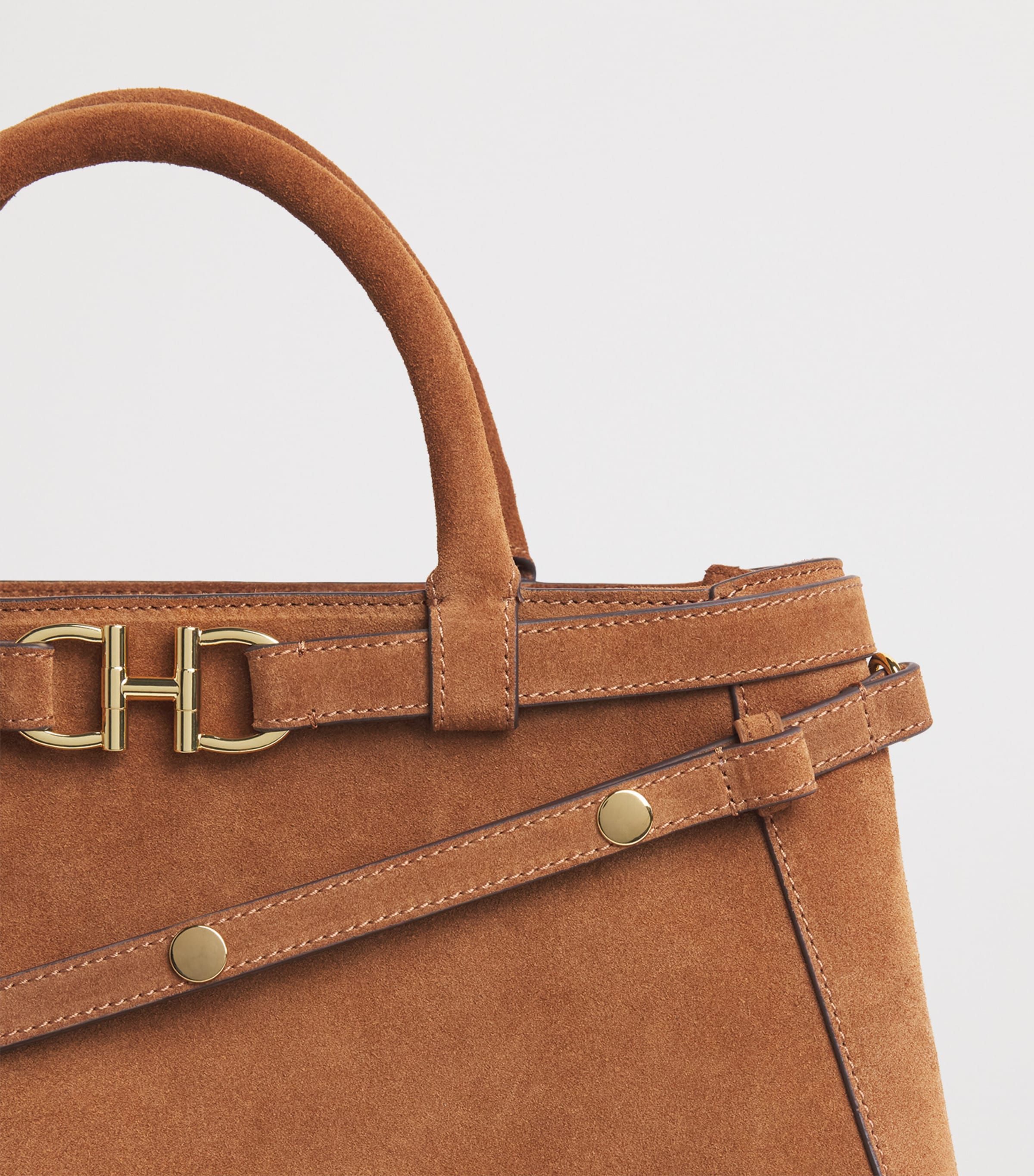 Harrods Medium Suede Grace Top-Handle Bag Tan Image 6