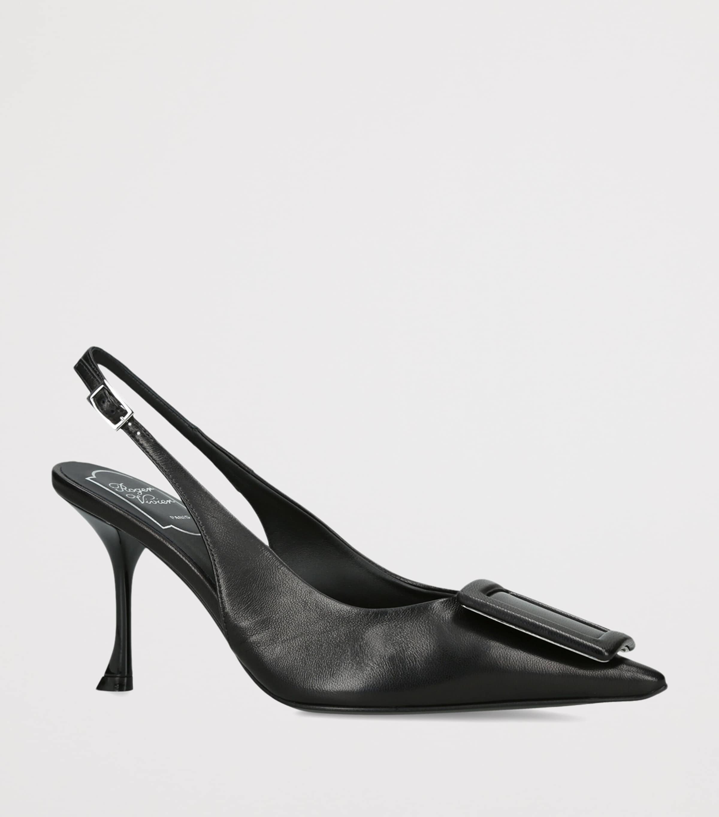 Roger Vivier Leather Viv' in The City Slingback Pumps 85 Black Image 2