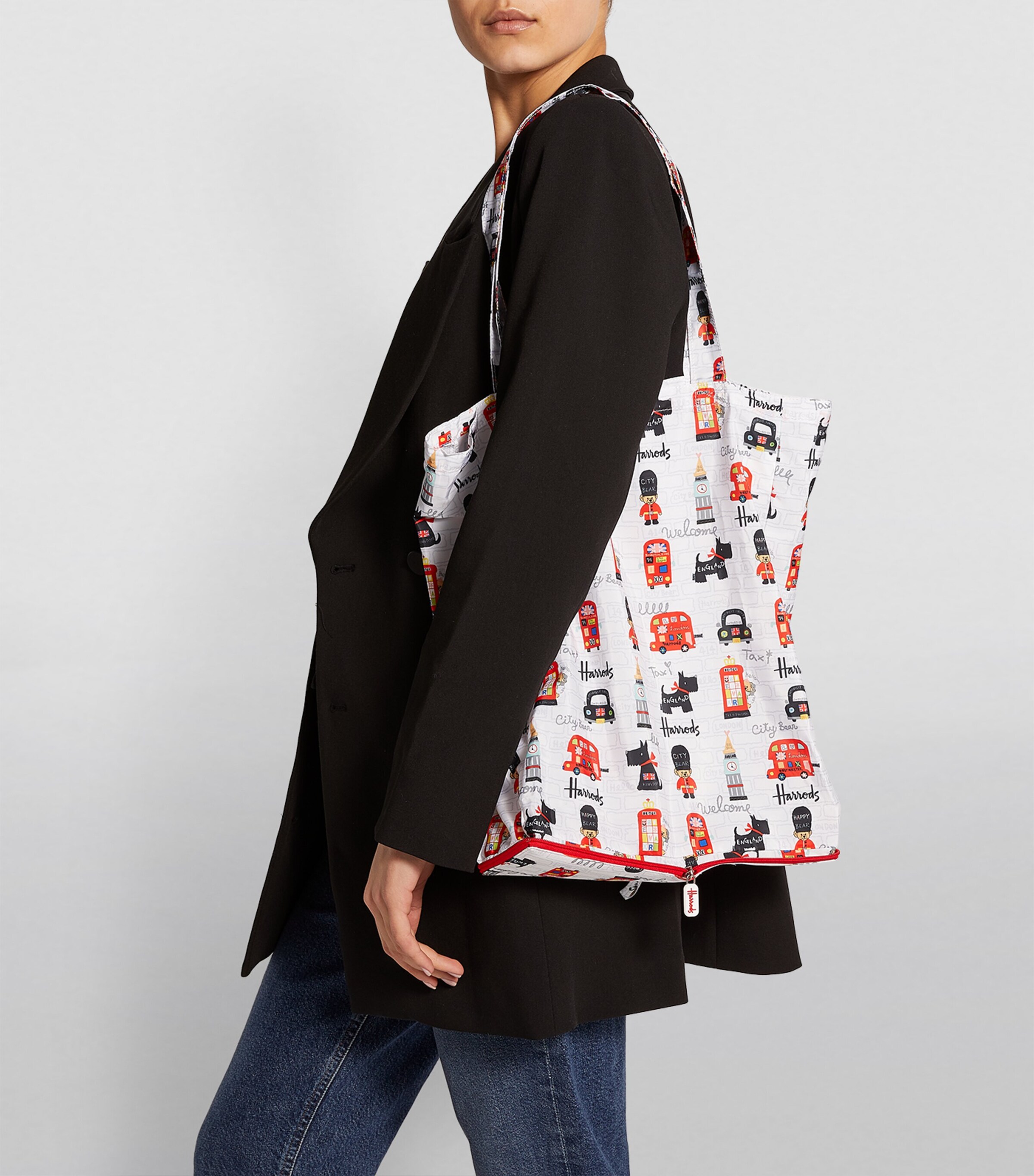 Harrods Recycled City Bear Pocket Shopper Bag Ivory Image 7
