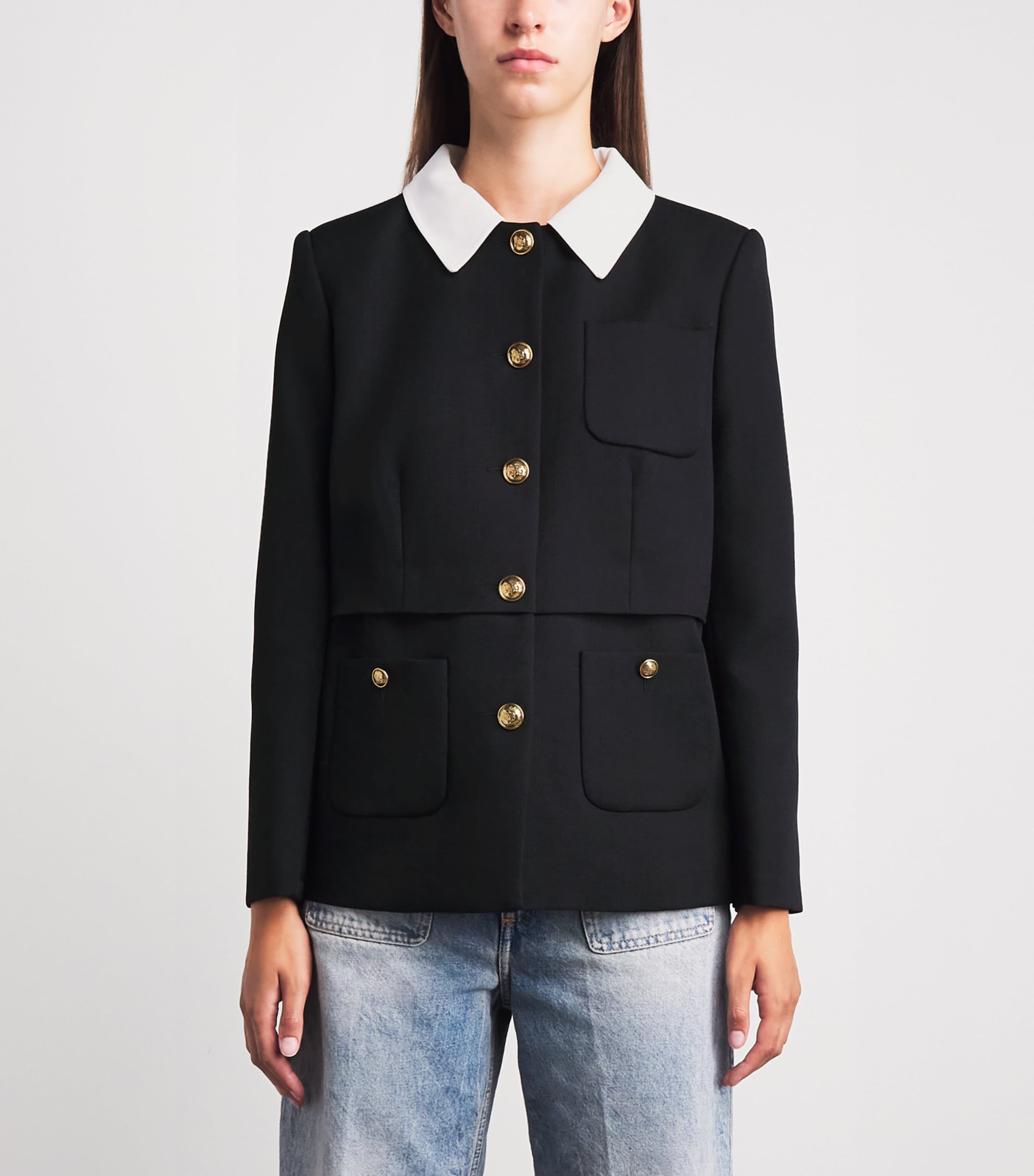 Sandro Paris Womens Wool Contrast Collar Blazer Black Image 4