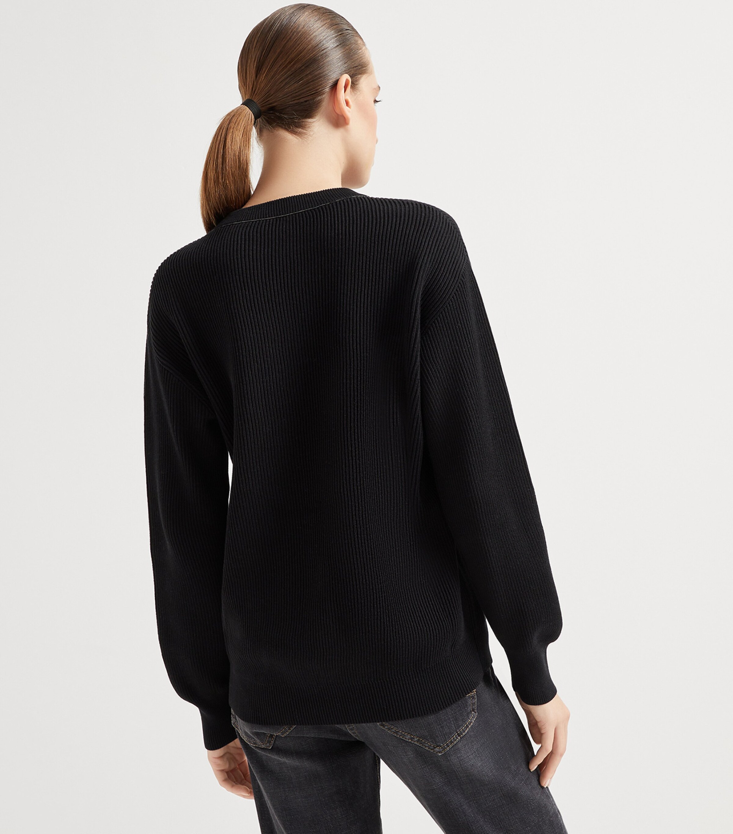 Brunello Cucinelli Womens Cotton Monili-Trim Sweater Image 3