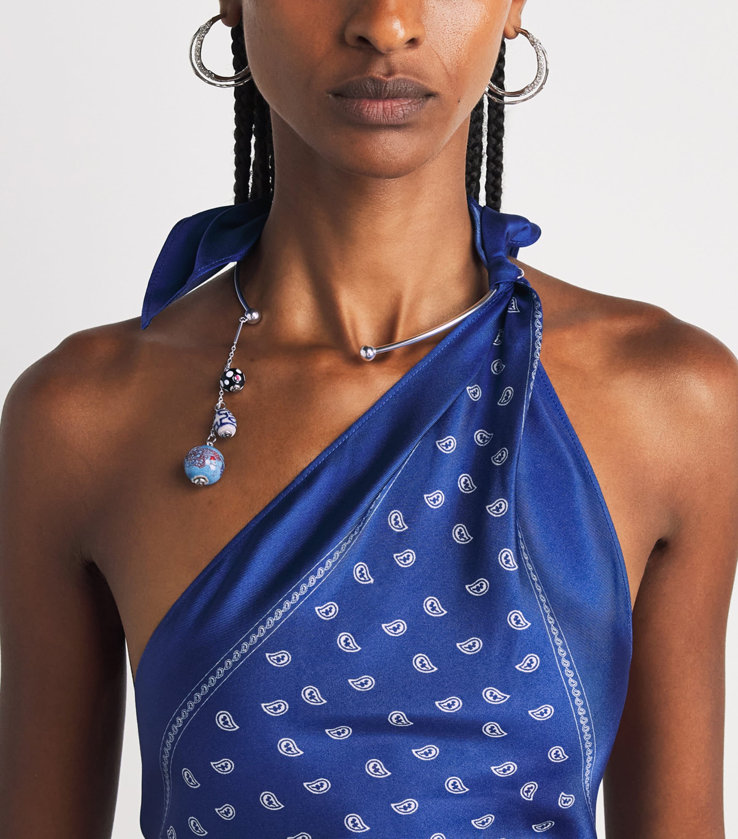 Christopher Esber Womens Silk Bandana Tie Top Indigo Bandana Print Image 3