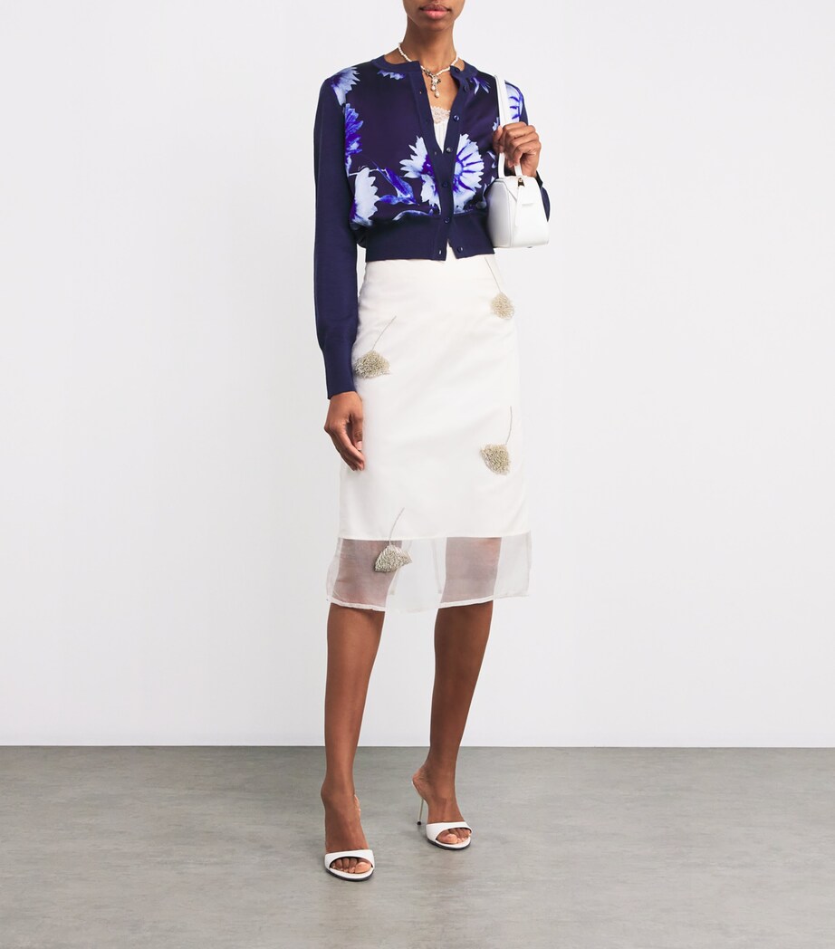 Erdem Womens Cropped Printed Panel Cardigan Navy + Indigo Image 2