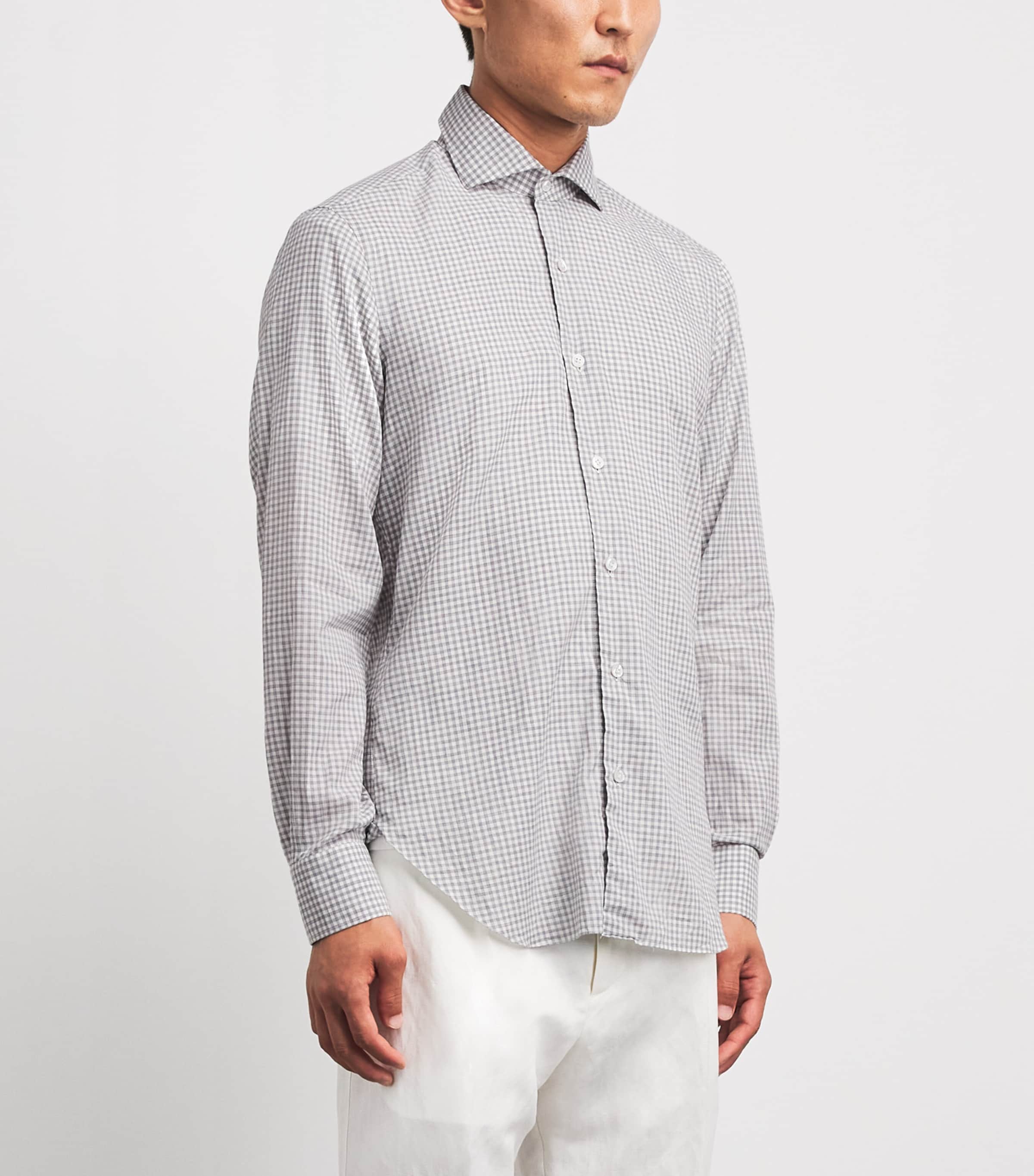 Barba Napoli Mens Cotton Washed Check Shirt Grey Image 4