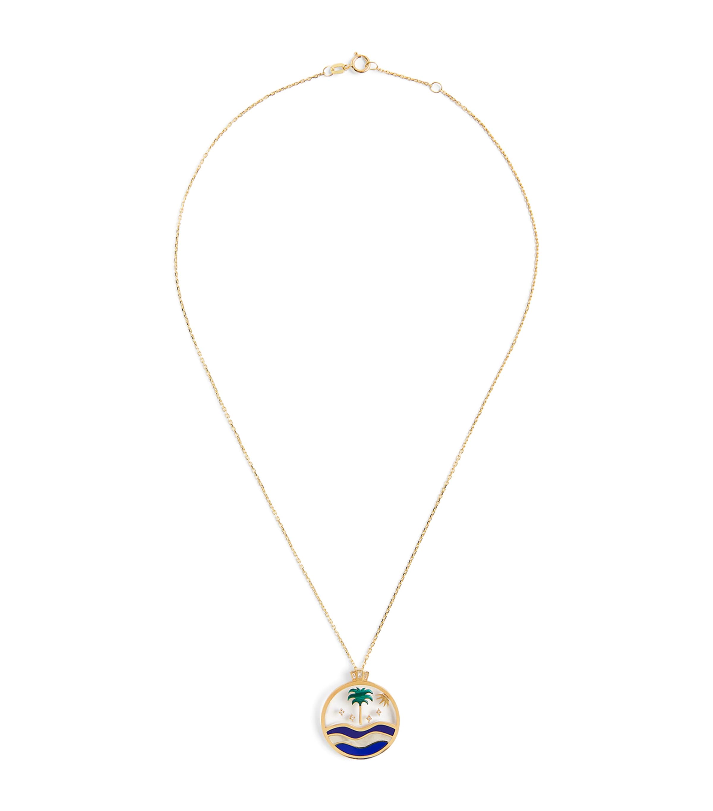 L'atelier Nawbar Yellow Gold, Diamond And Malachite Biladi Palm Necklace In Blue