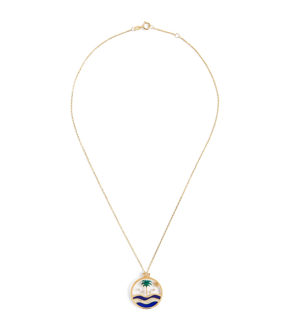 Yellow Gold, Diamond and Malachite Biladi Palm Necklace BLUE Image 1