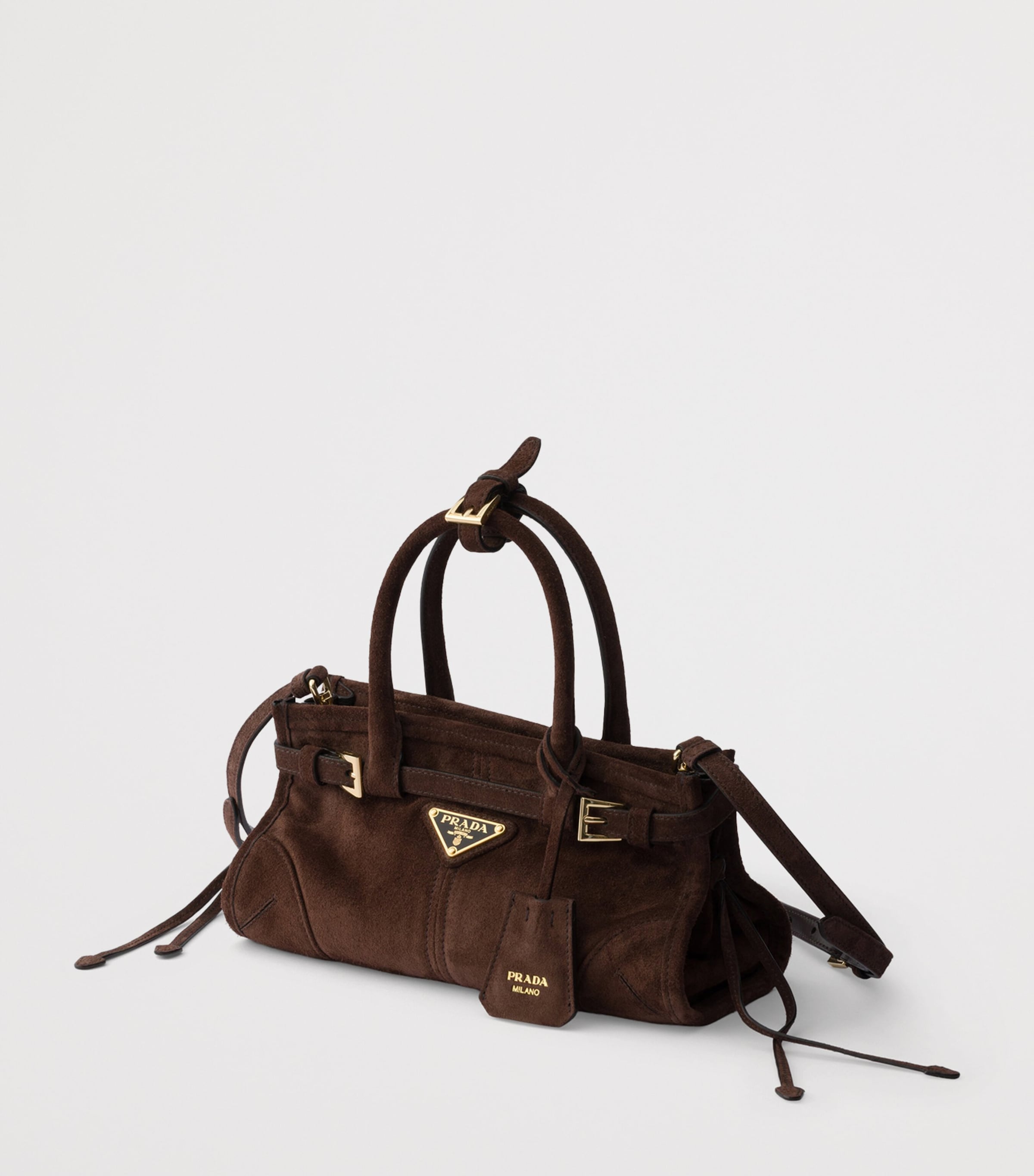 Prada Mini Suede Bonnie Top-Handle Bag Brown Image 2