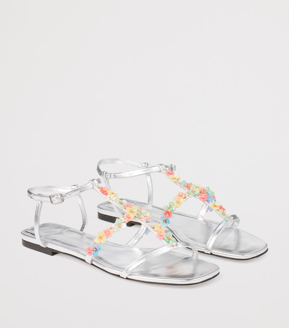 Gwyn Flat Daisy Leather Embroidered Sandals SILVER/MULTI Image 5