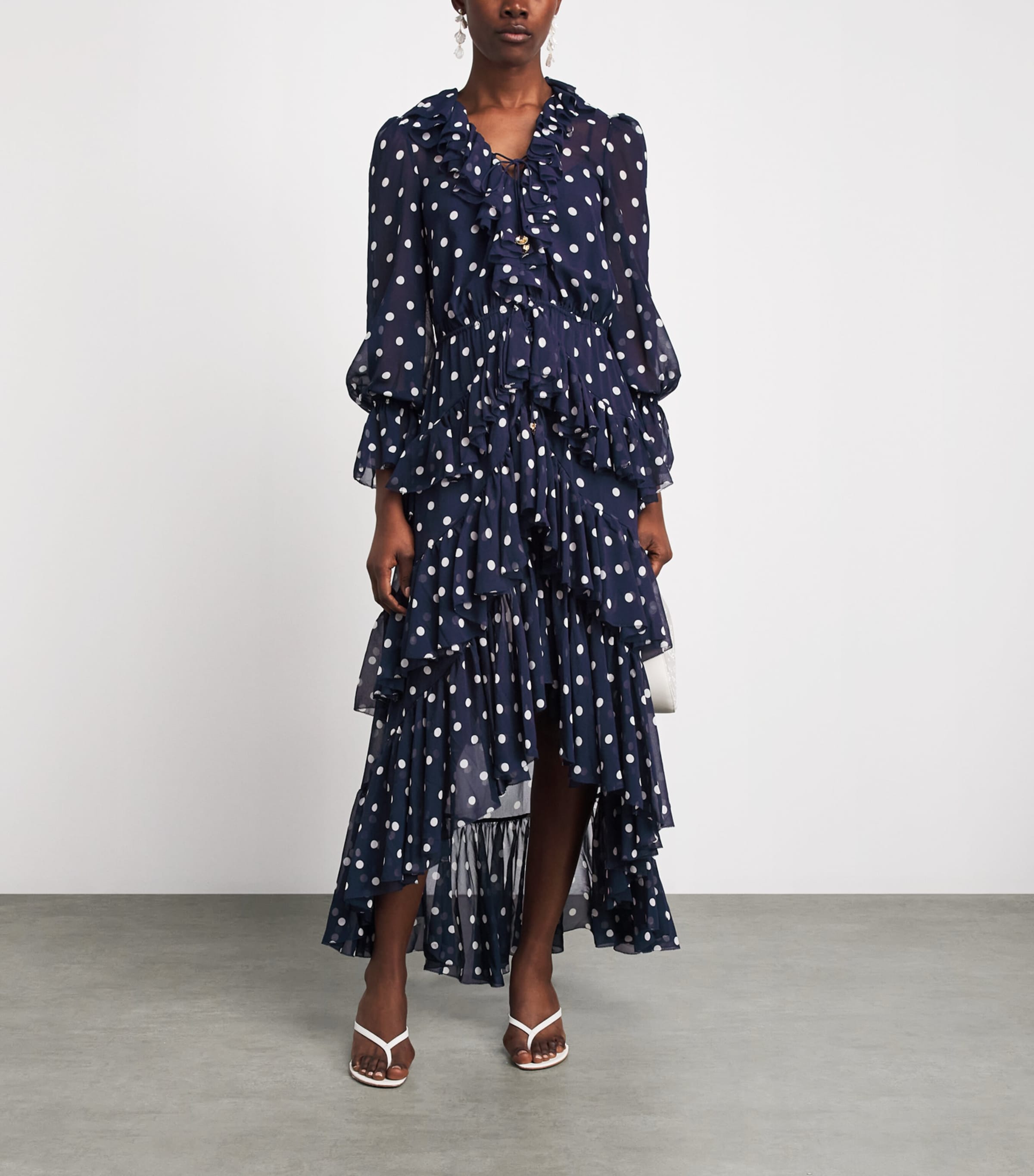 Self-Portrait Womens Tiered Polka-Dot Midi Dress Navy Image 2