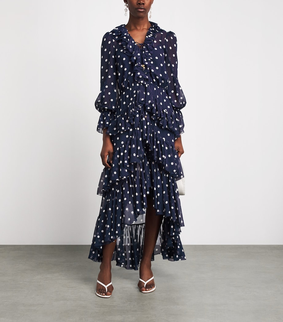 Self-Portrait Womens Tiered Polka-Dot Midi Dress Navy Image 2