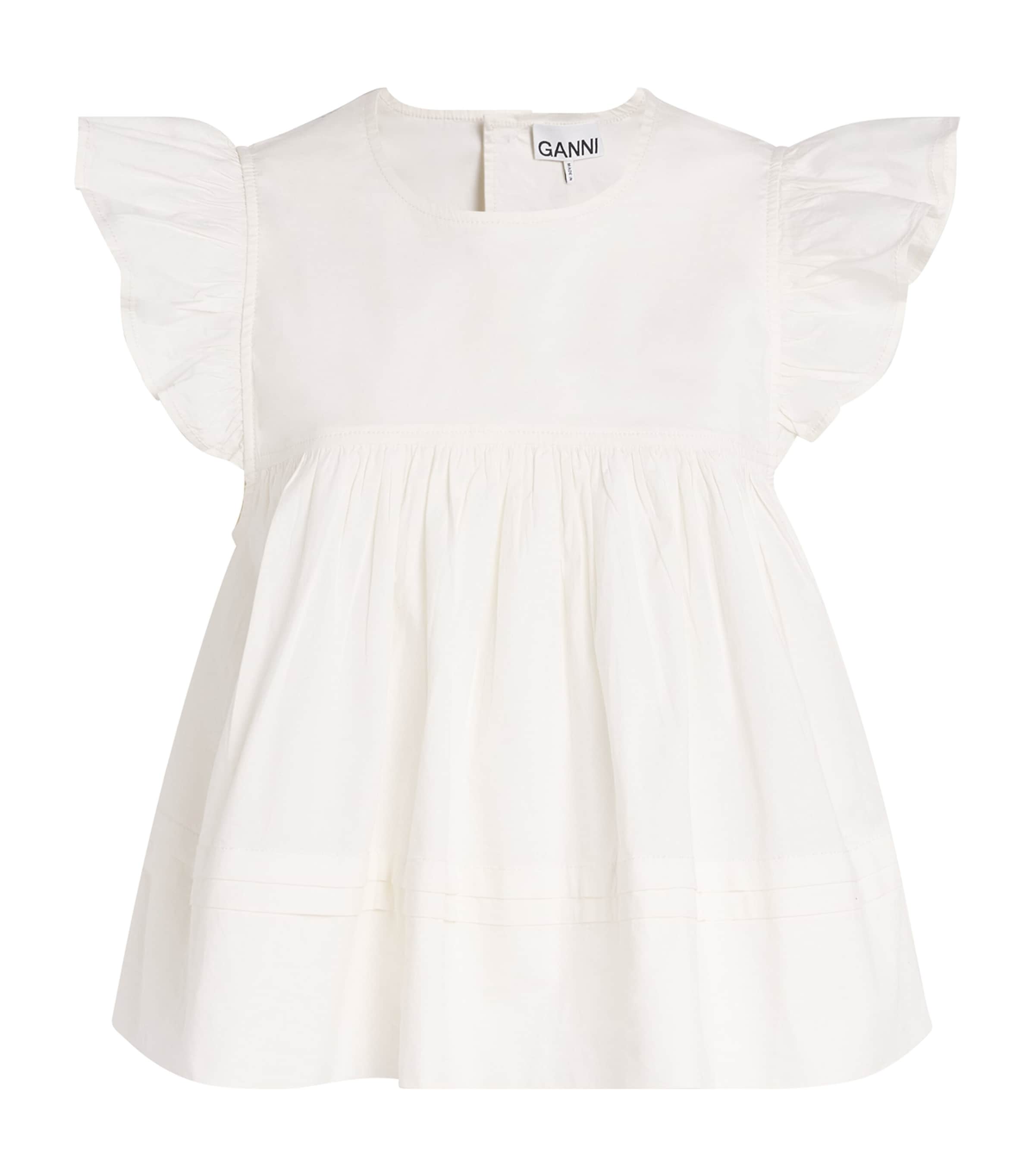 GANNI Stretch-Cotton Frill Top | Women Clothing | Tops | Shirts & Blouses | Designers | Ganni