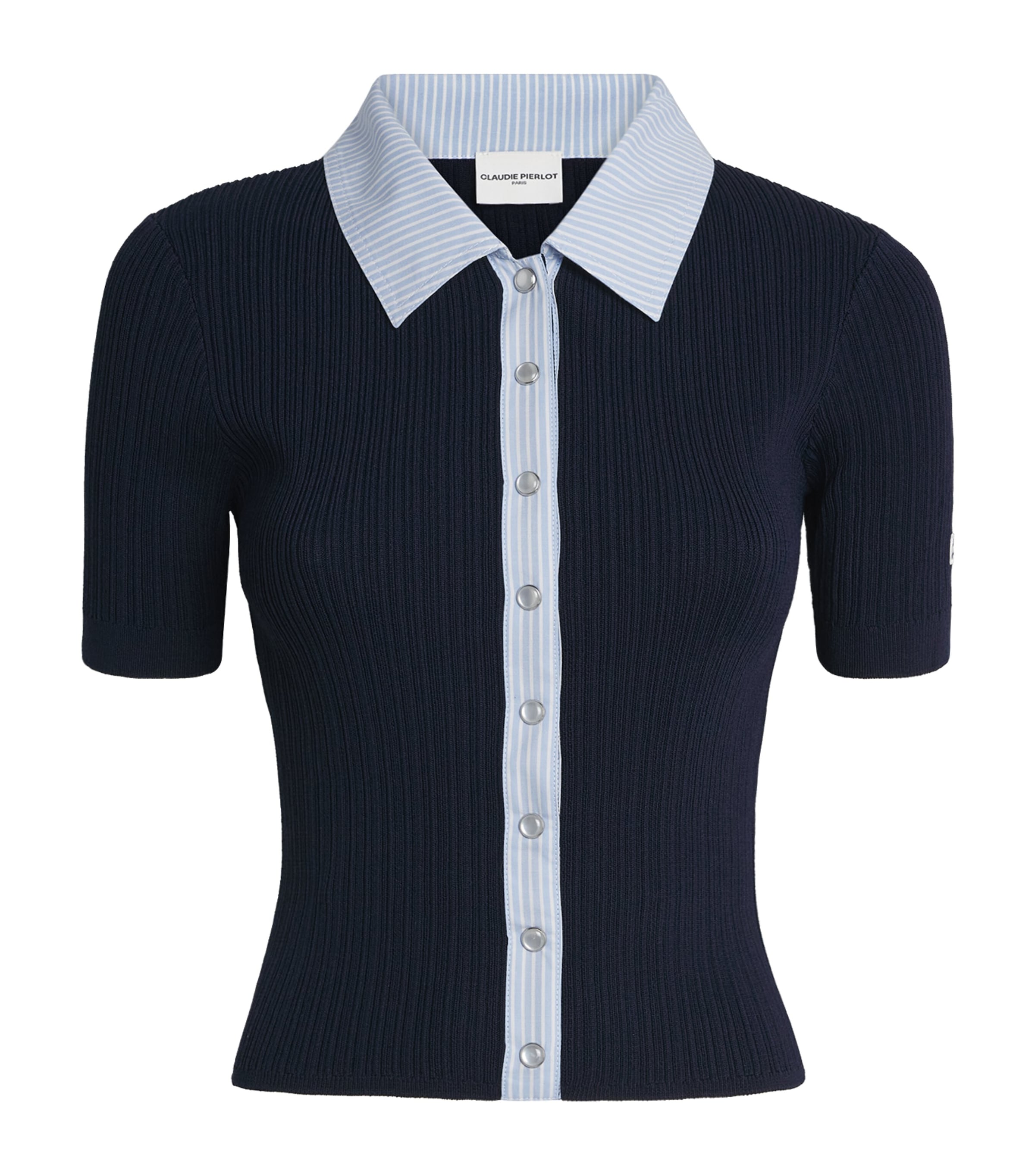 Claudie Pierlot Womens Rib-Knit Top Navy Image 1