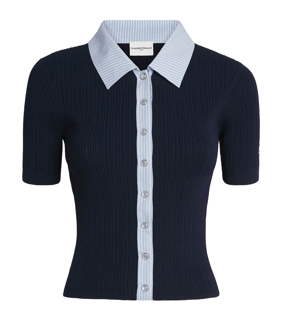 Claudie Pierlot Womens Rib-Knit Top Navy Image 1