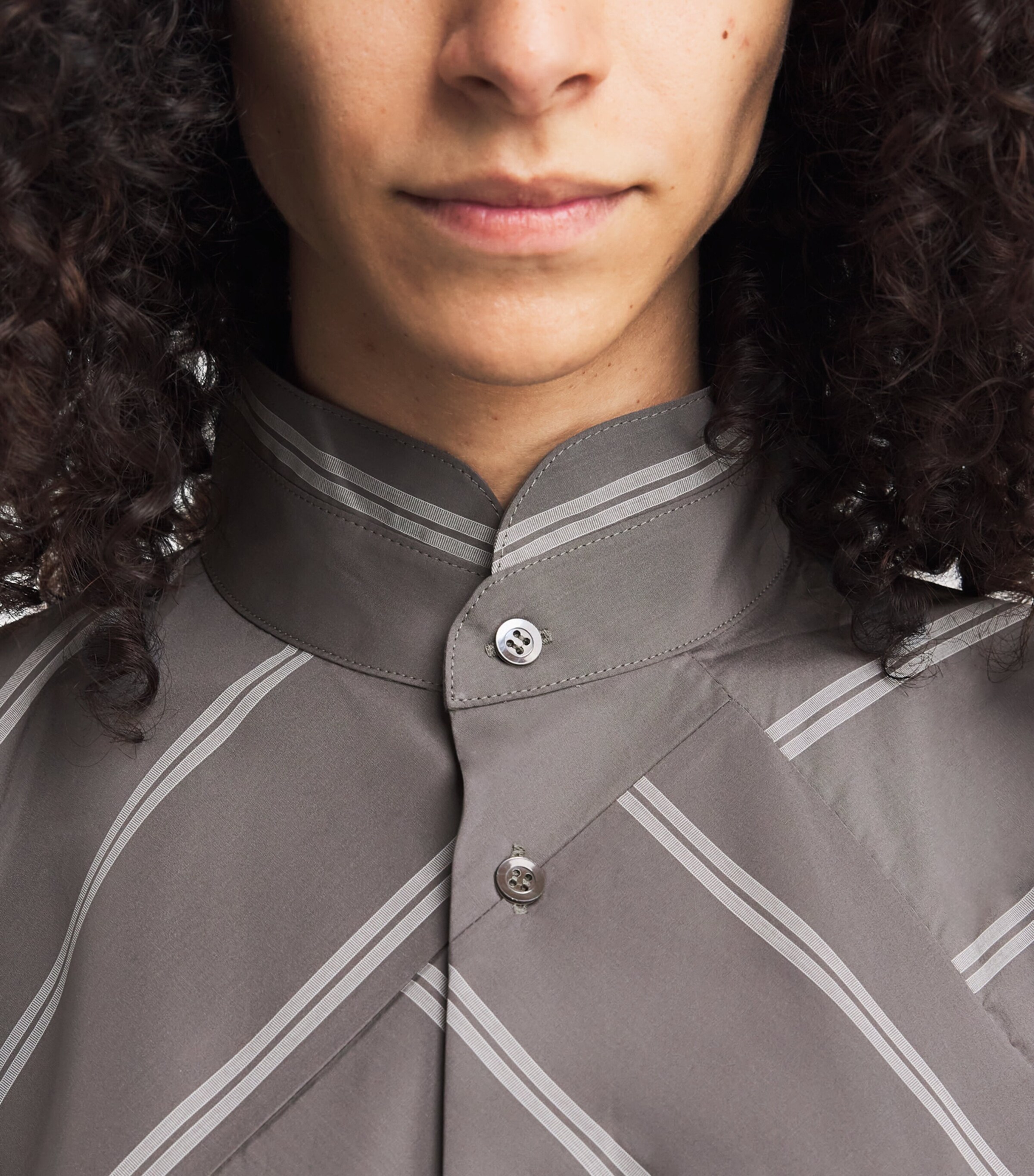 Slim Double Stand-Collar Shirt GREY Image 6