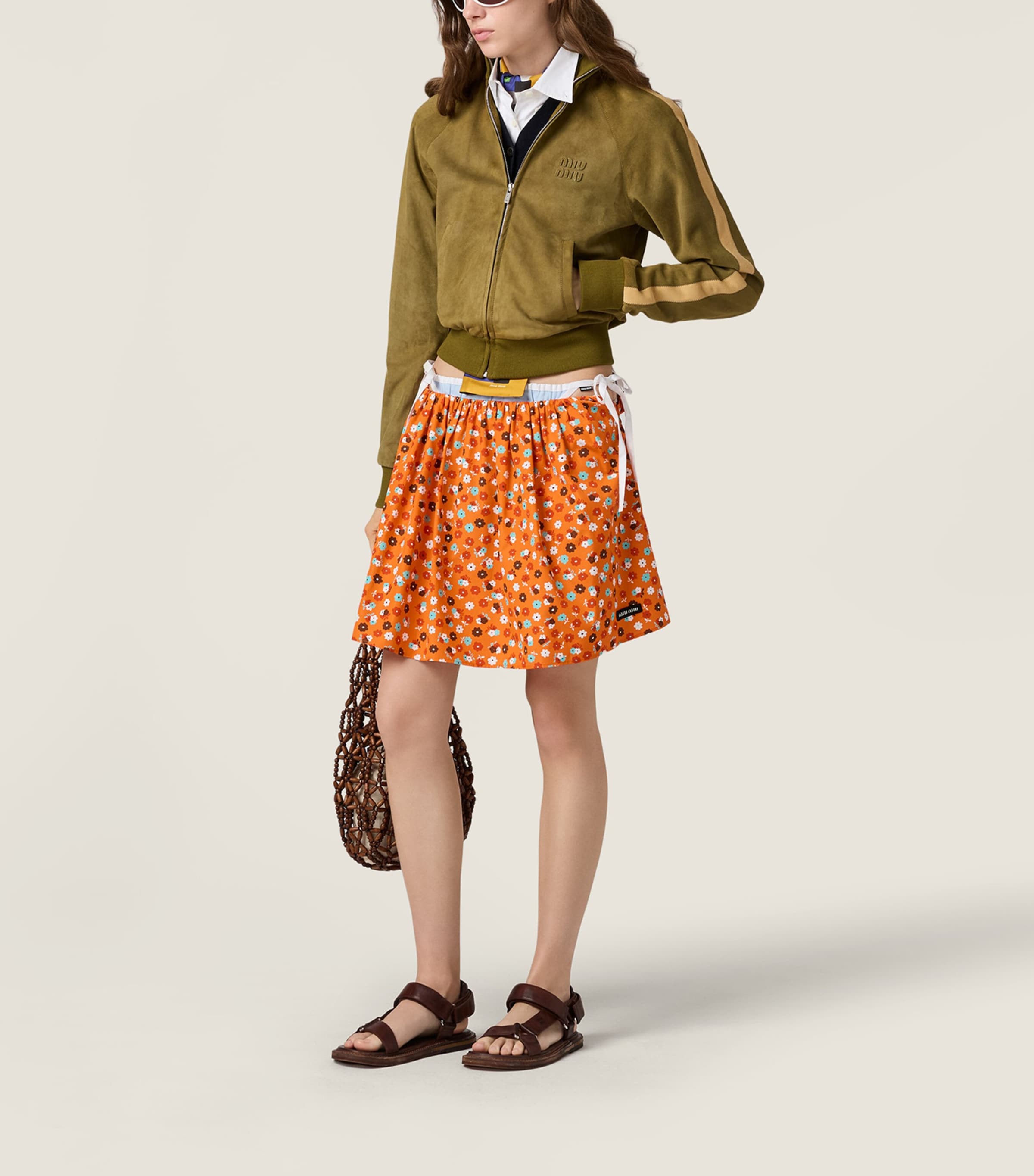 Miu Miu Womens Waxed Suede Stripe Track Jacket Green Image 2
