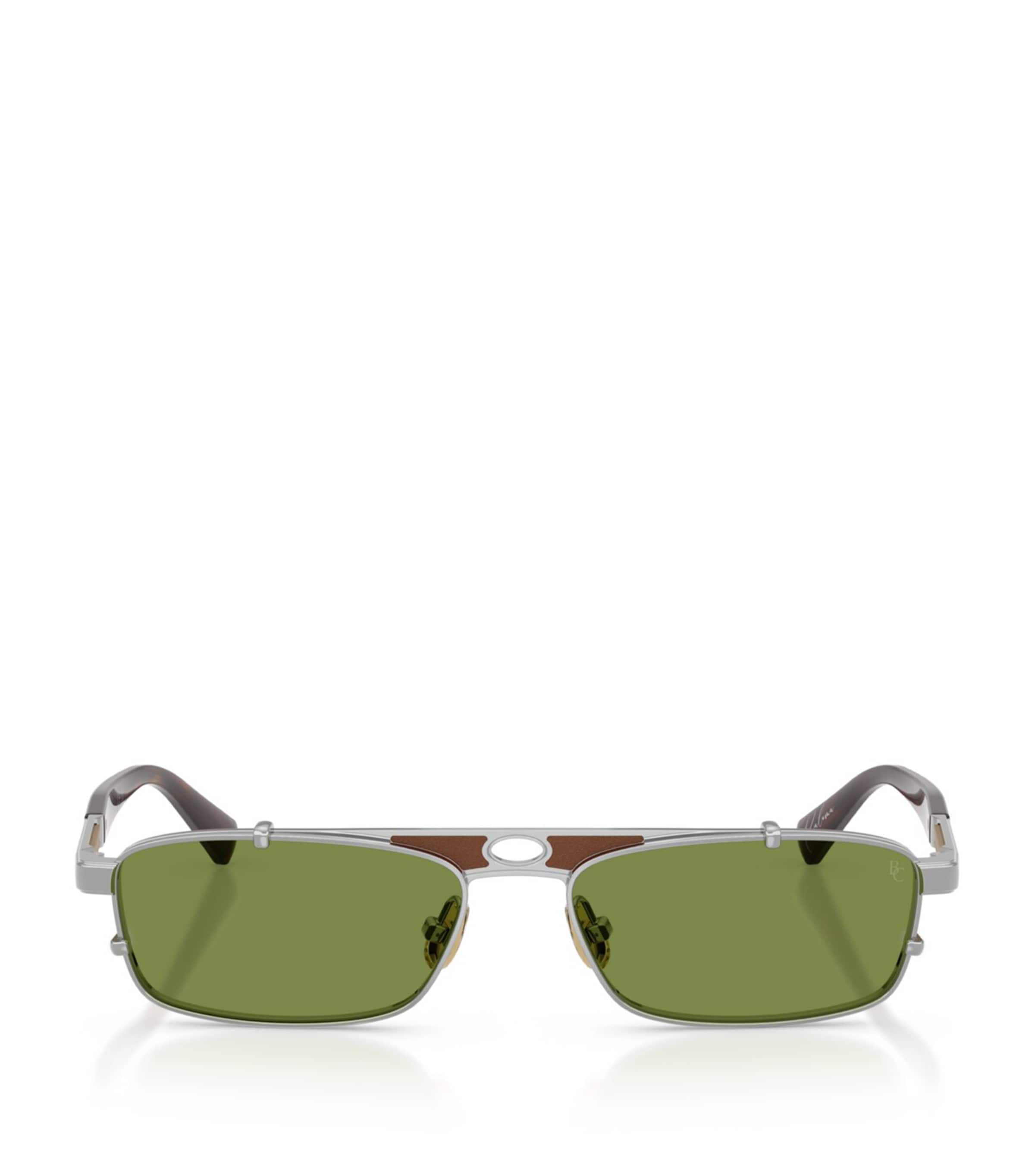 Brunello Cucinelli Womens Silver Bc2010st Paloma Rectangular-frame Metal Sunglasses In Green